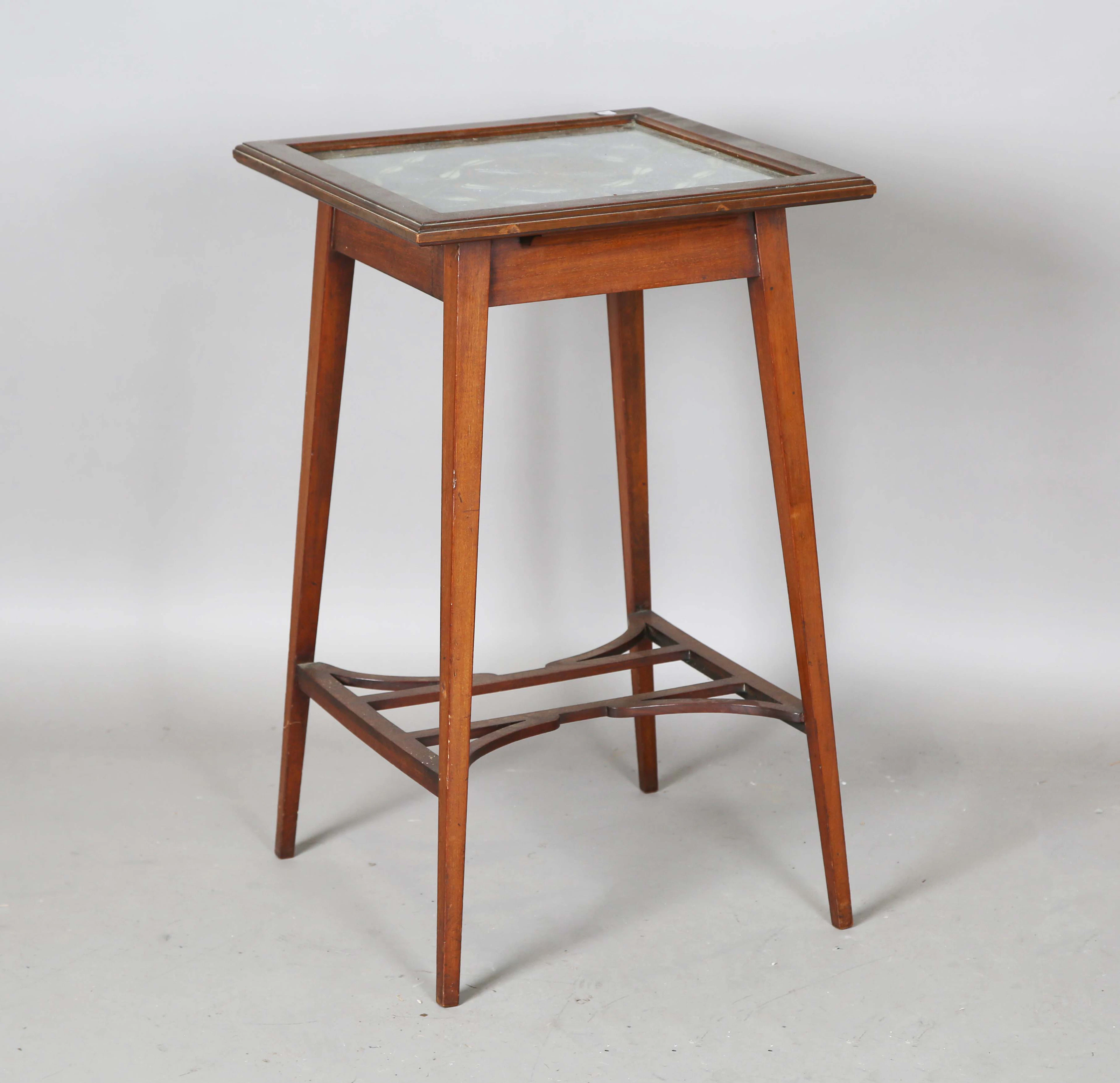 An Edwardian Art Nouveau beadwork square occasional table, the top