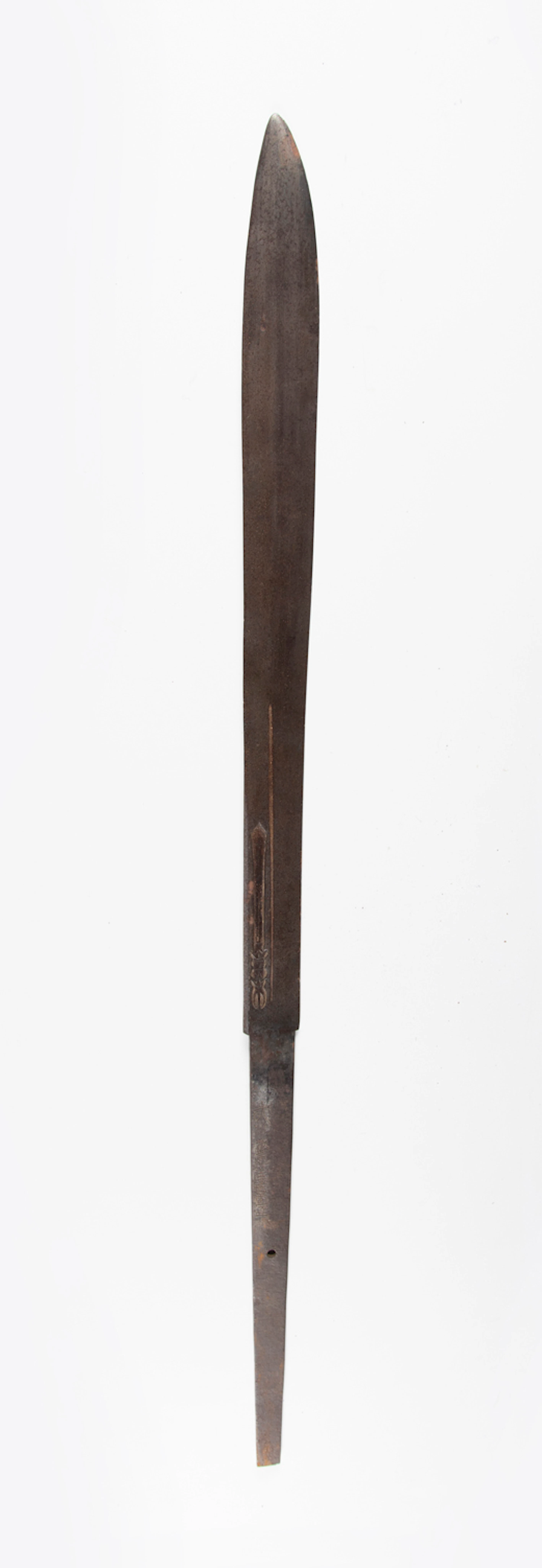 A scarce and unusual Japanese naginata with long double-edged blade