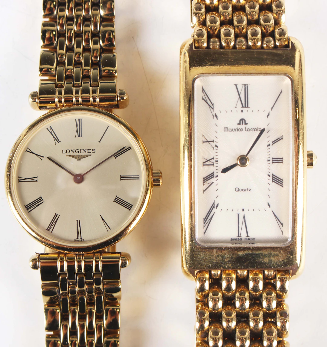 A Maurice Lacroix Quartz gilt metal rectangular cased gentleman's