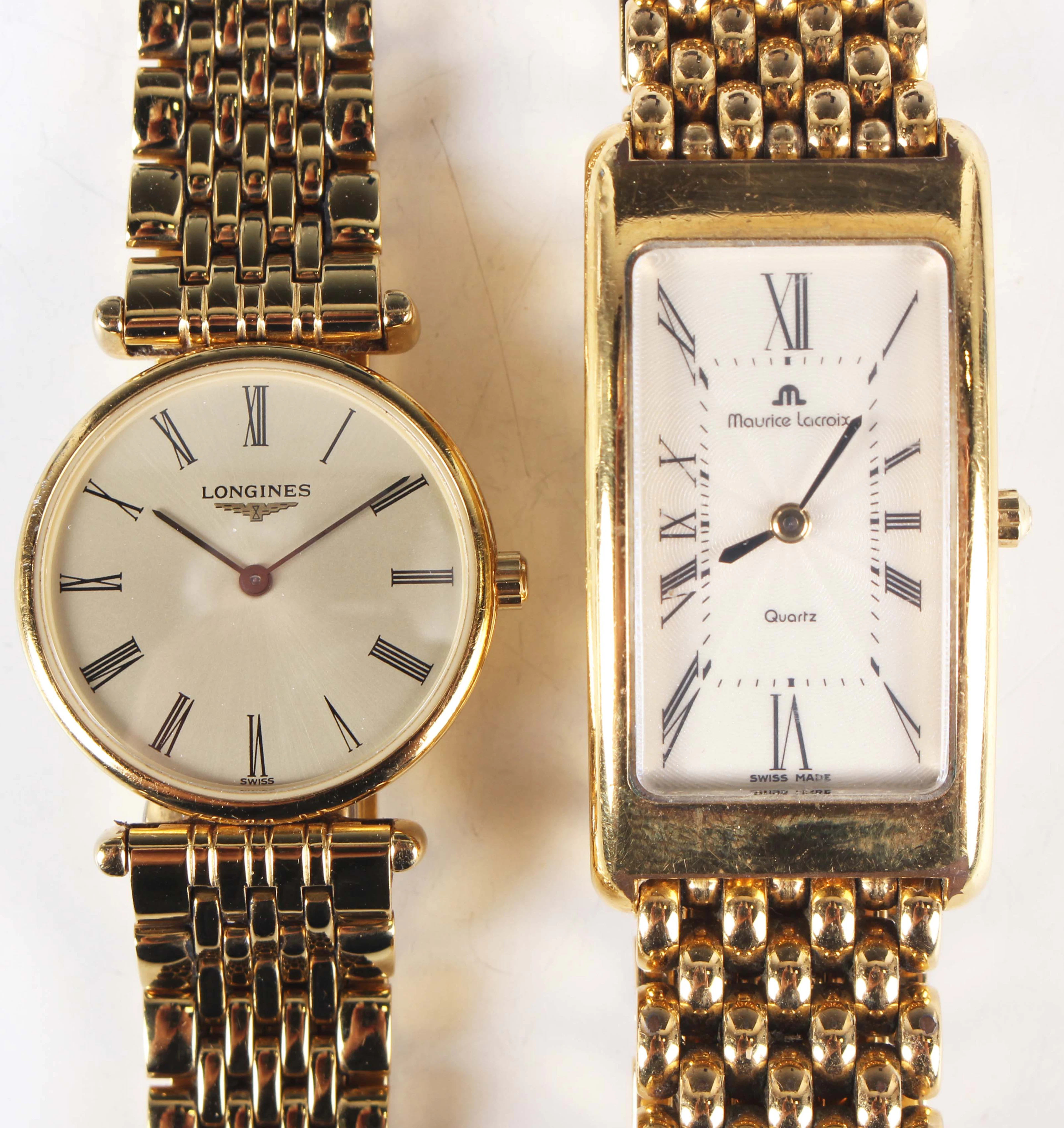 A Maurice Lacroix Quartz gilt metal rectangular cased gentleman's