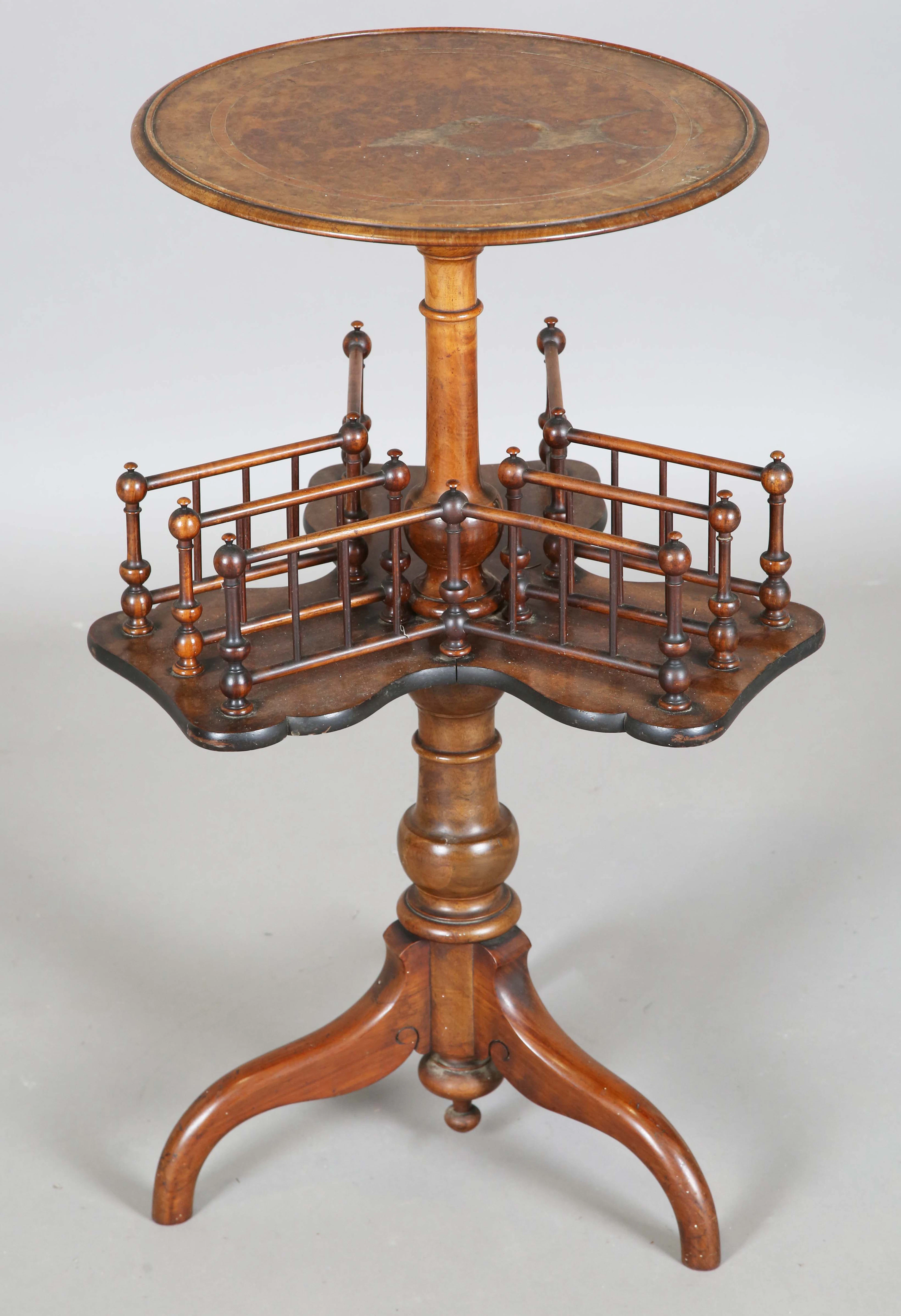 A late Victorian burr walnut and kingwood crossbanded circular book