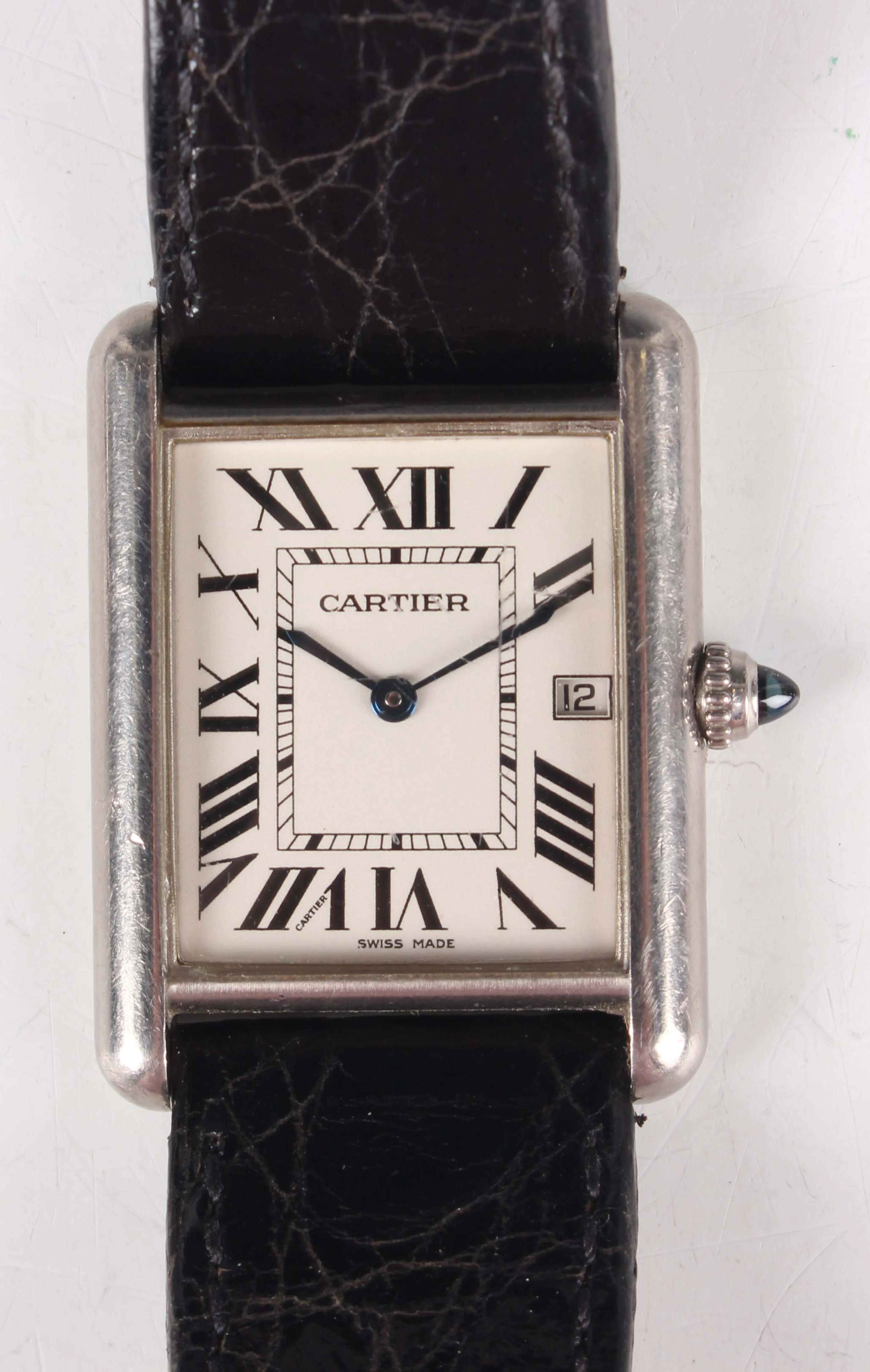 A Cartier Tank Louis Cartier 18ct white gold rectangular cased gentleman's