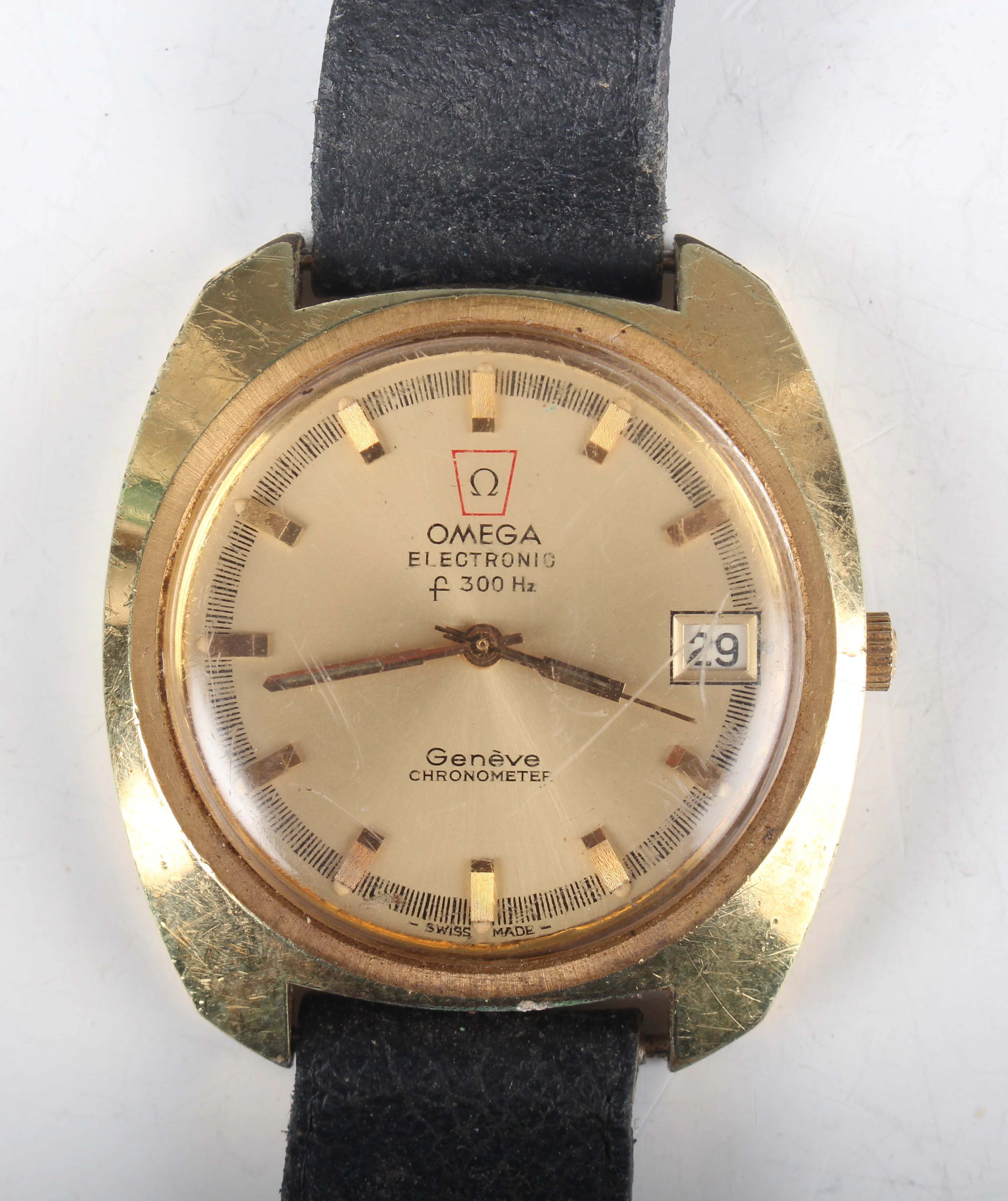 An Omega Electronic f300 Hz Chronometer gilt metal fronted and steel