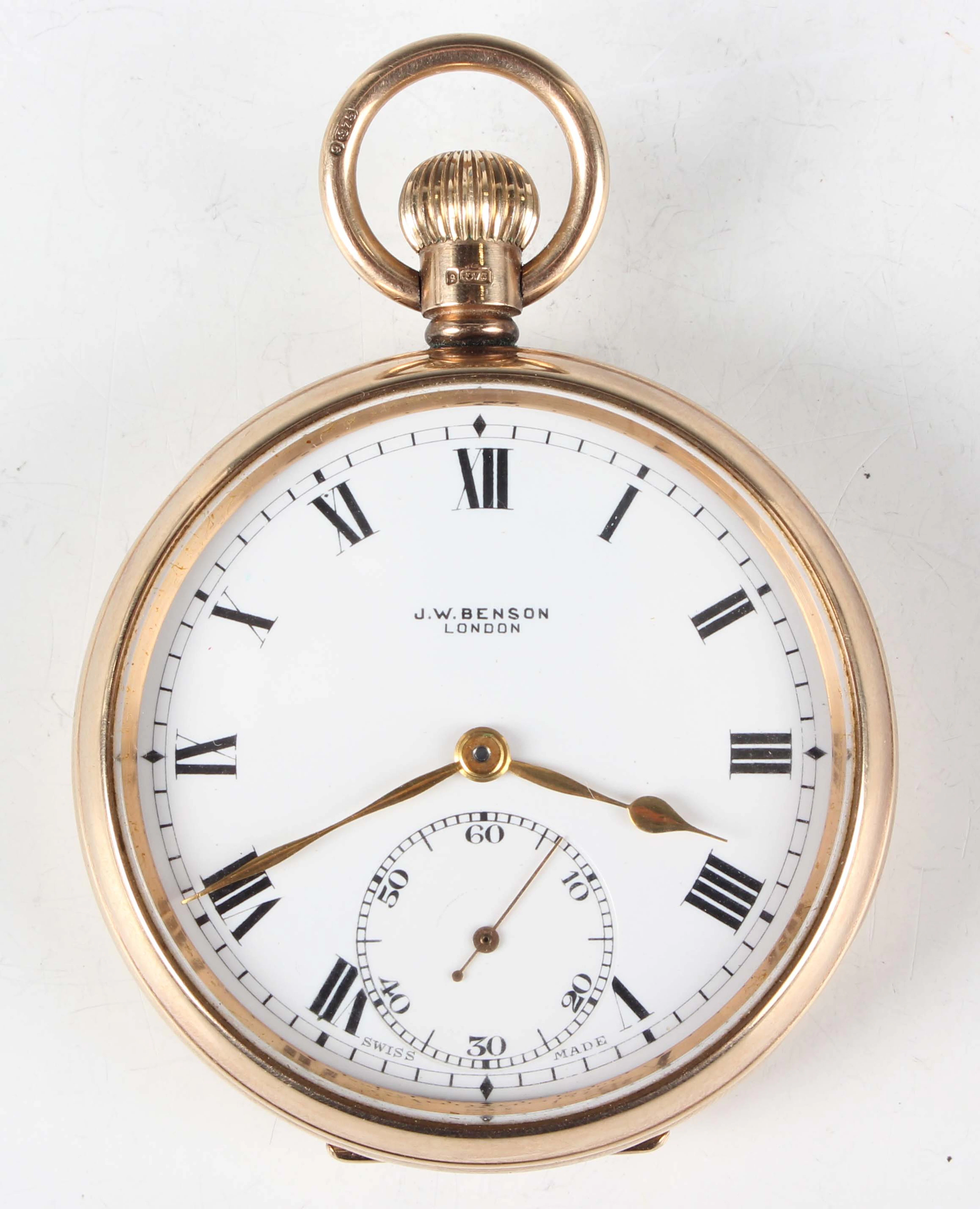 A J.W. Benson London 9ct gold cased keyless wind open-faced gentleman's