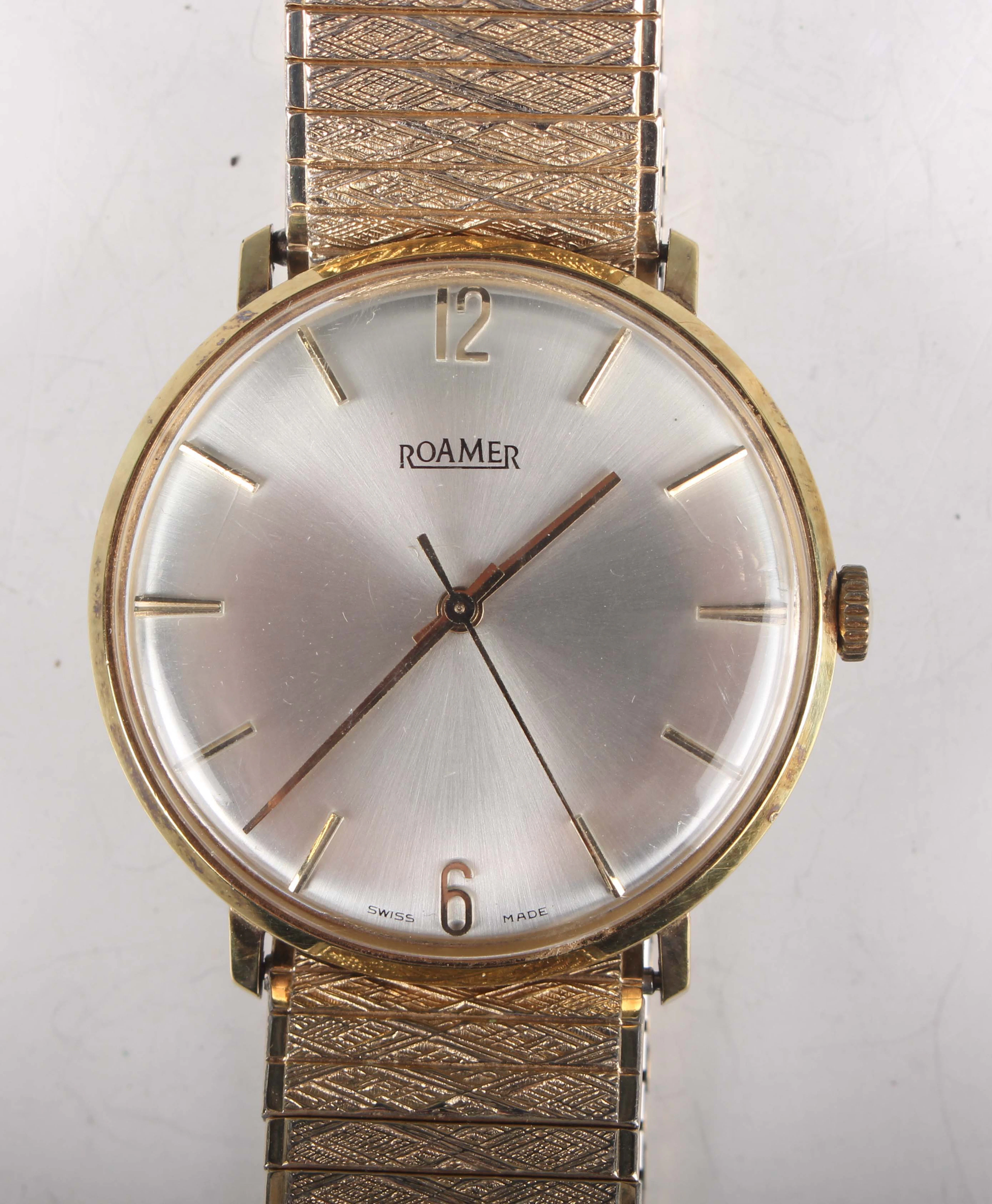 A Roamer gilt metal fronted and steel backed circular cased gentleman's
