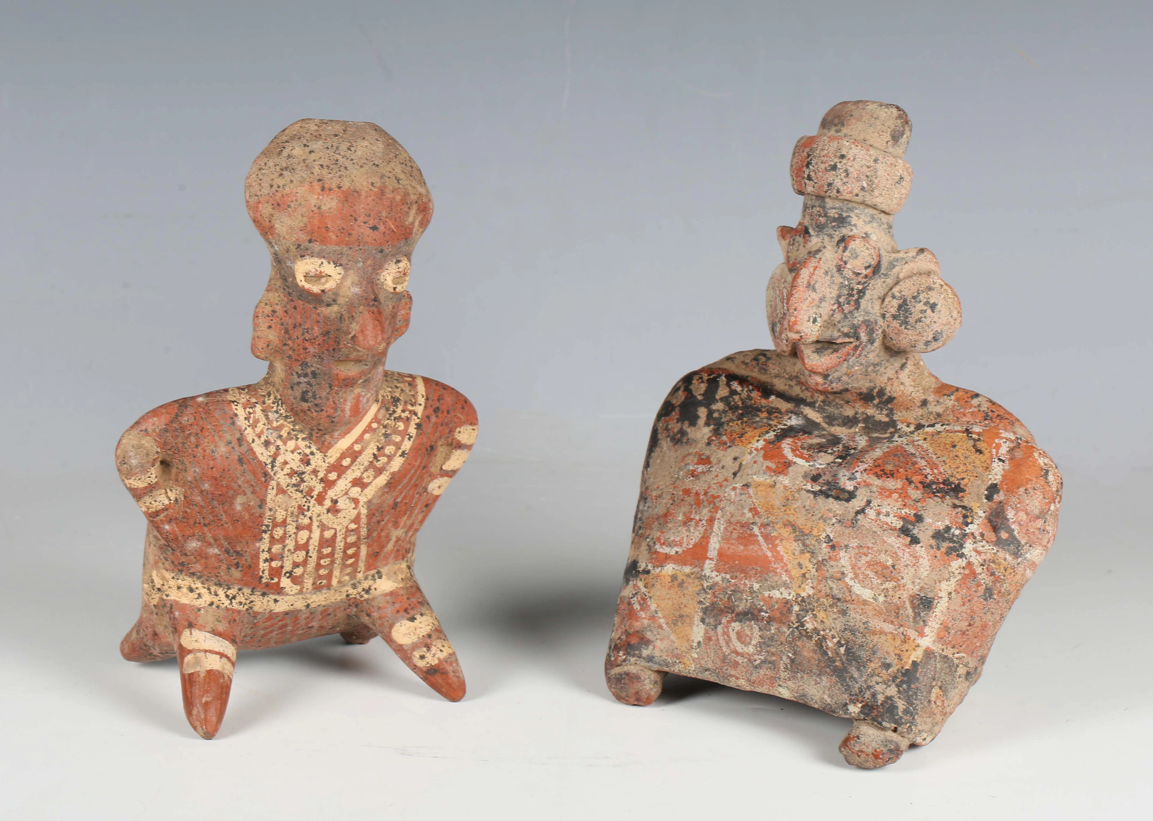 Two pre-Columbian Mexican Nayarit red pottery figures, circa 100BC-250AD