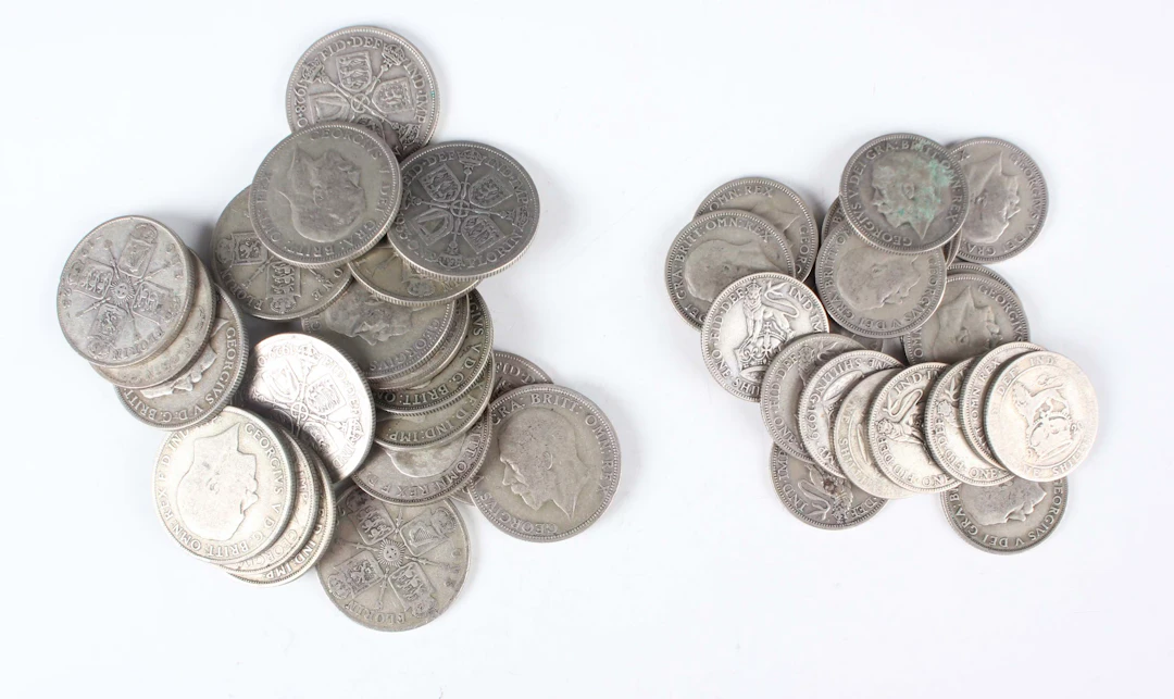 A group of pre-1947 British silver coinage, comprising twenty George