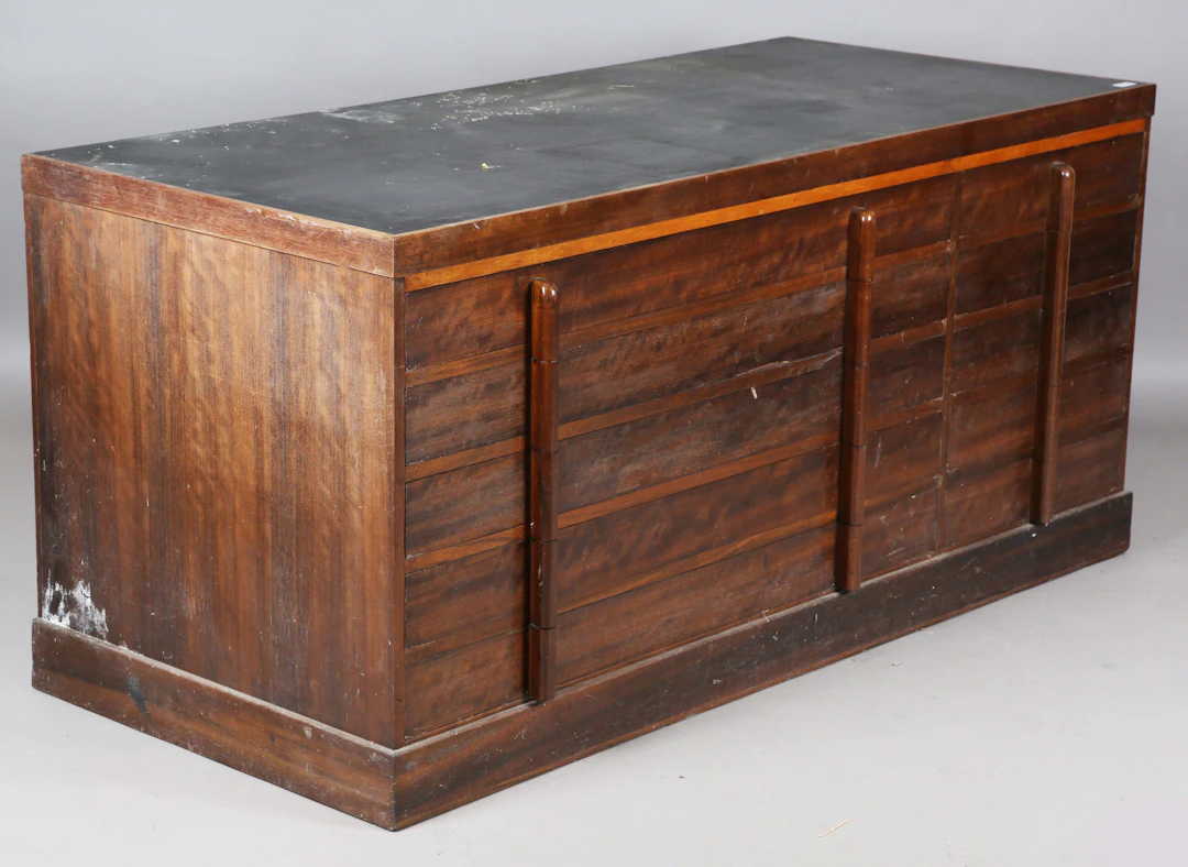A large mid-20th century hardwood planner's or folio chest of five