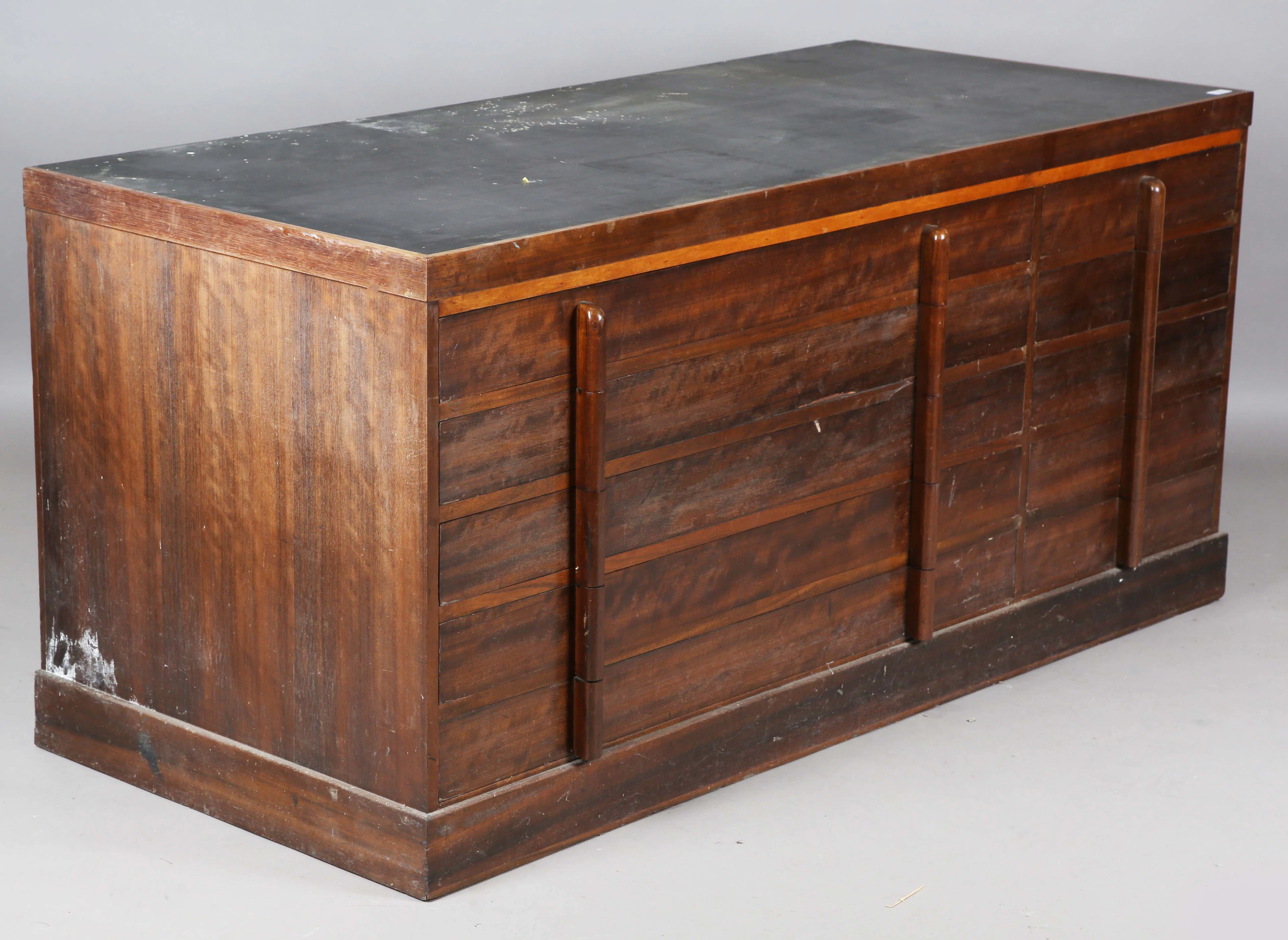 A large mid-20th century hardwood planner's or folio chest of five