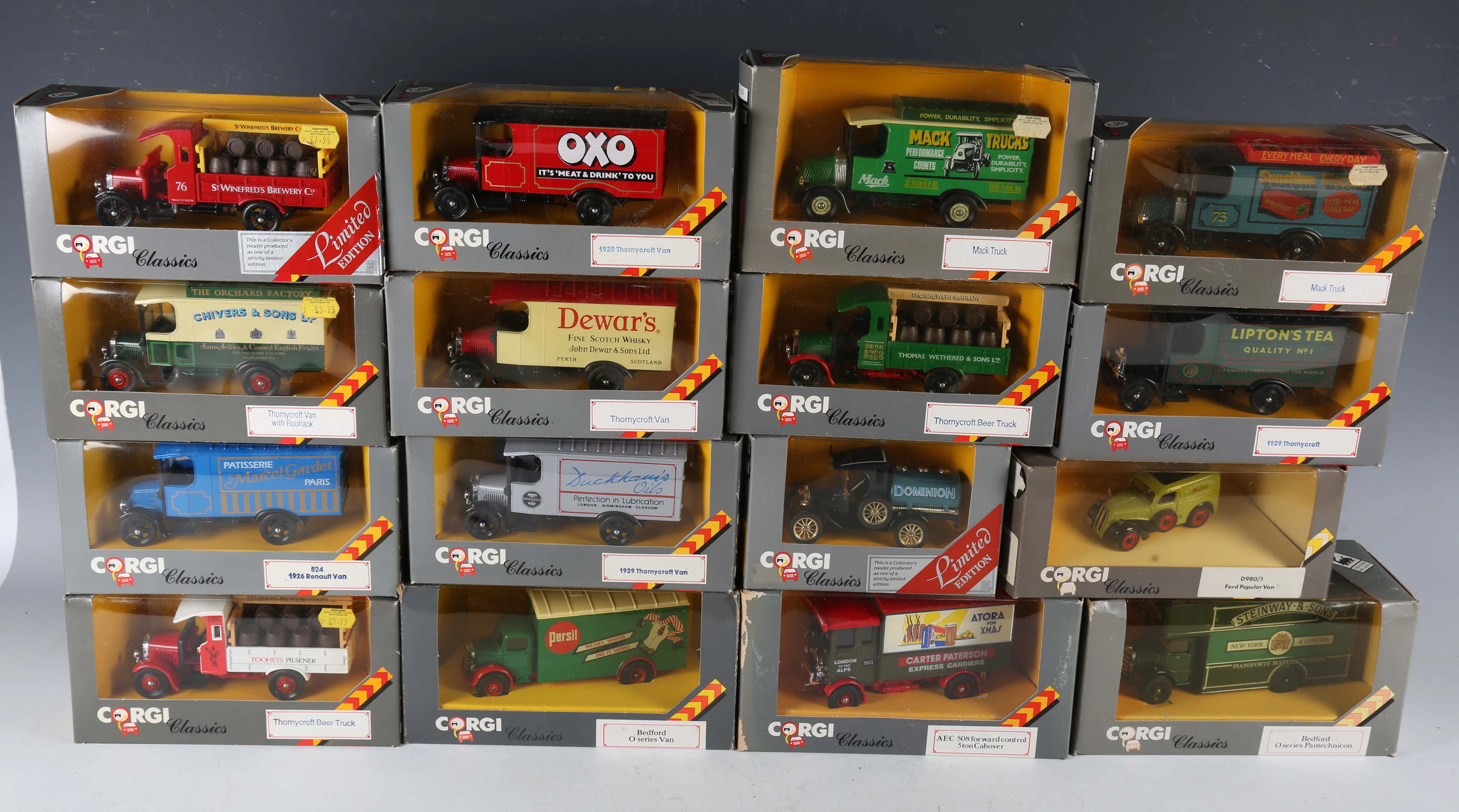 A collection of Corgi Classics Bedford typo OB coaches, AEC Thornycroft