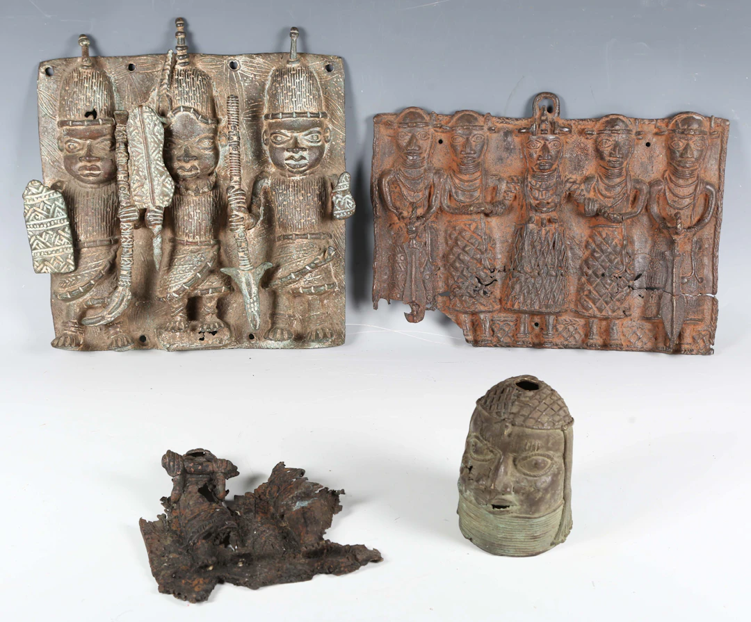 A group of three African Benin style brass and bronze fragmentary