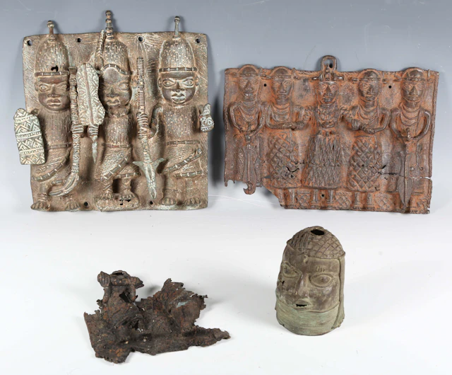A group of three African Benin style brass and bronze fragmentary