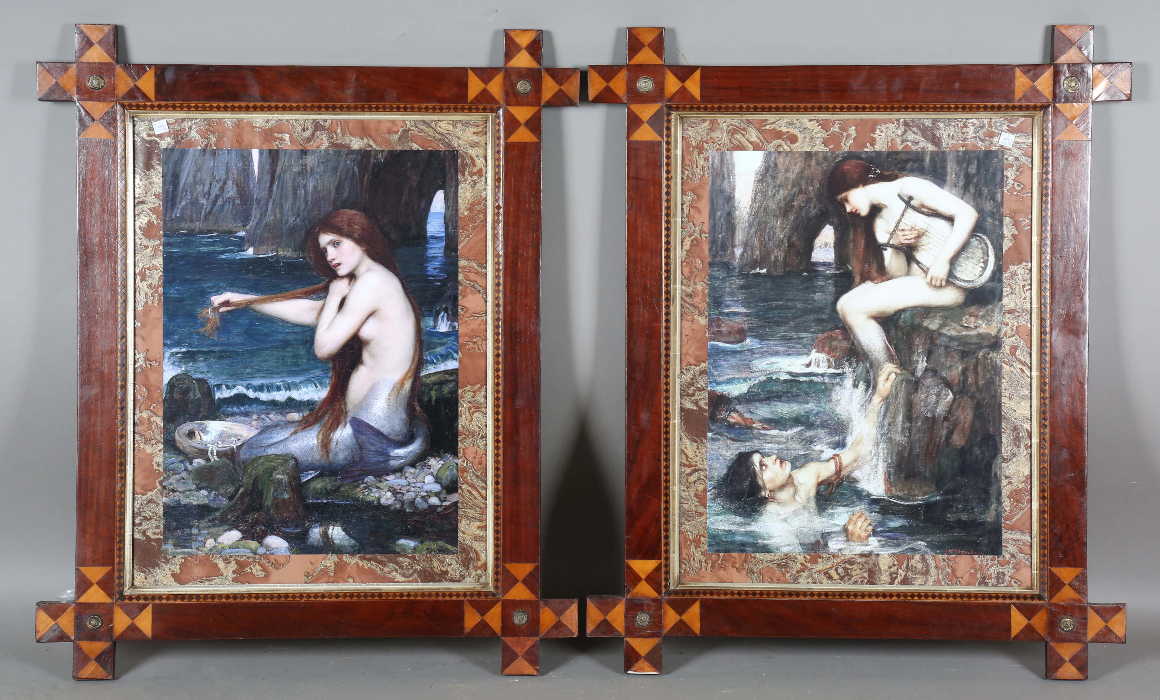 A pair of early 20th century Arts and Crafts style mahogany and satinwood