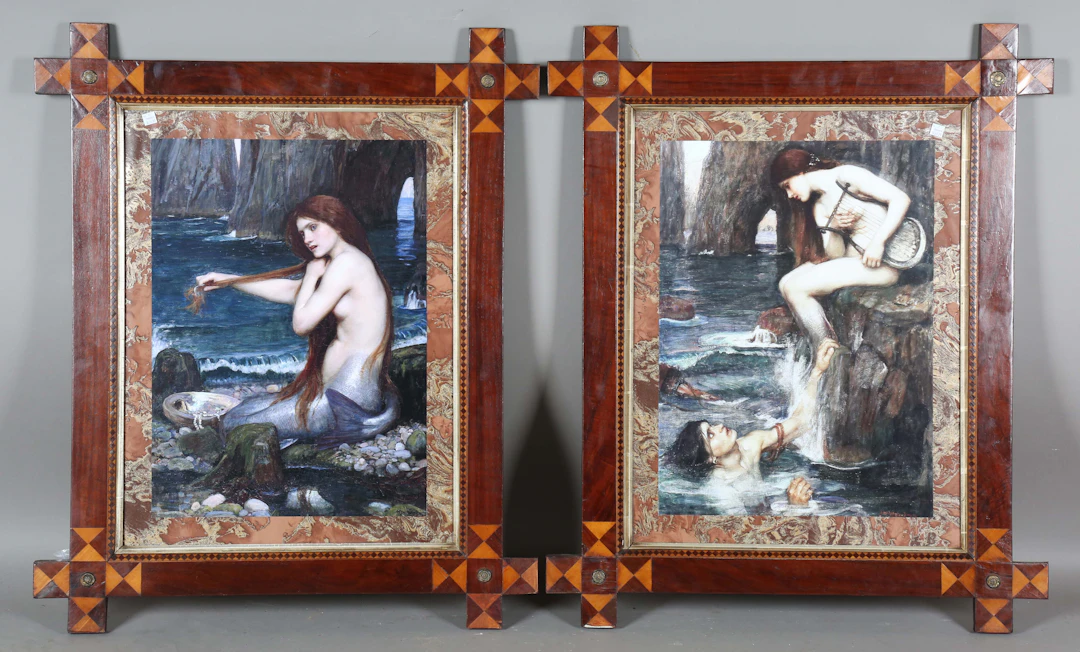 A pair of early 20th century Arts and Crafts style mahogany and satinwood