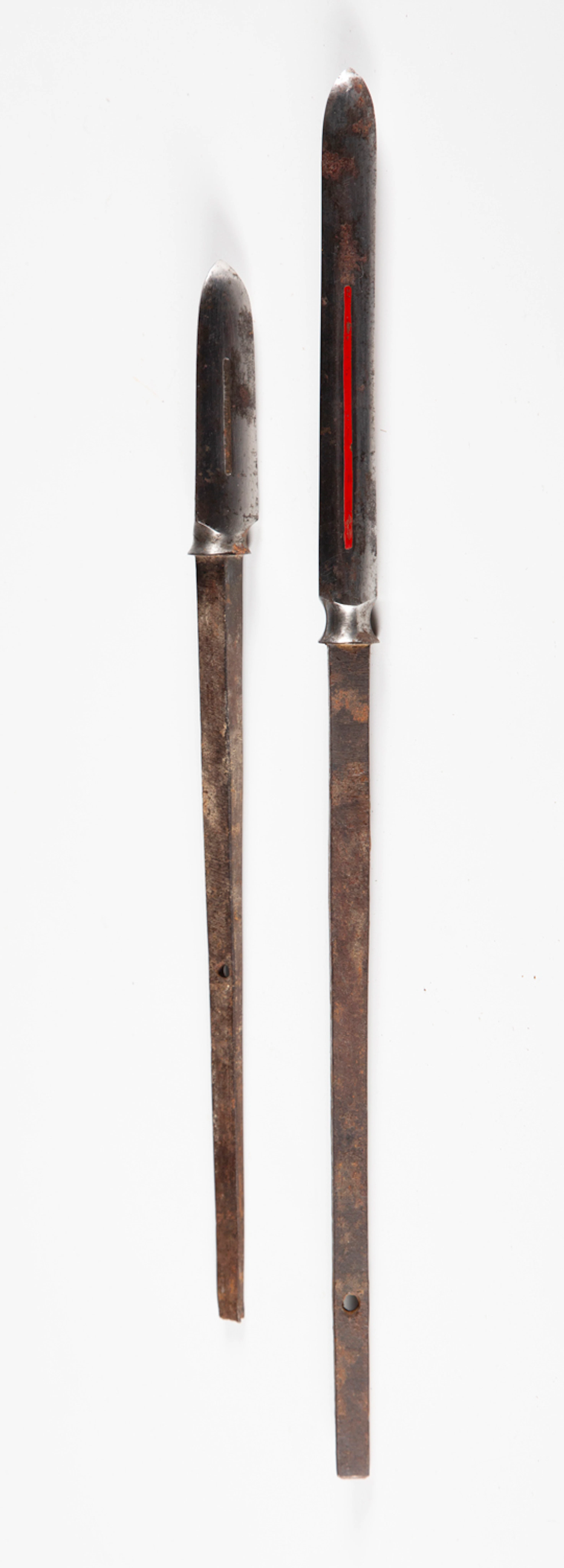 Two Japanese hira-sankaku-yari spearheads, Azuchi–Momoyama/Edo period