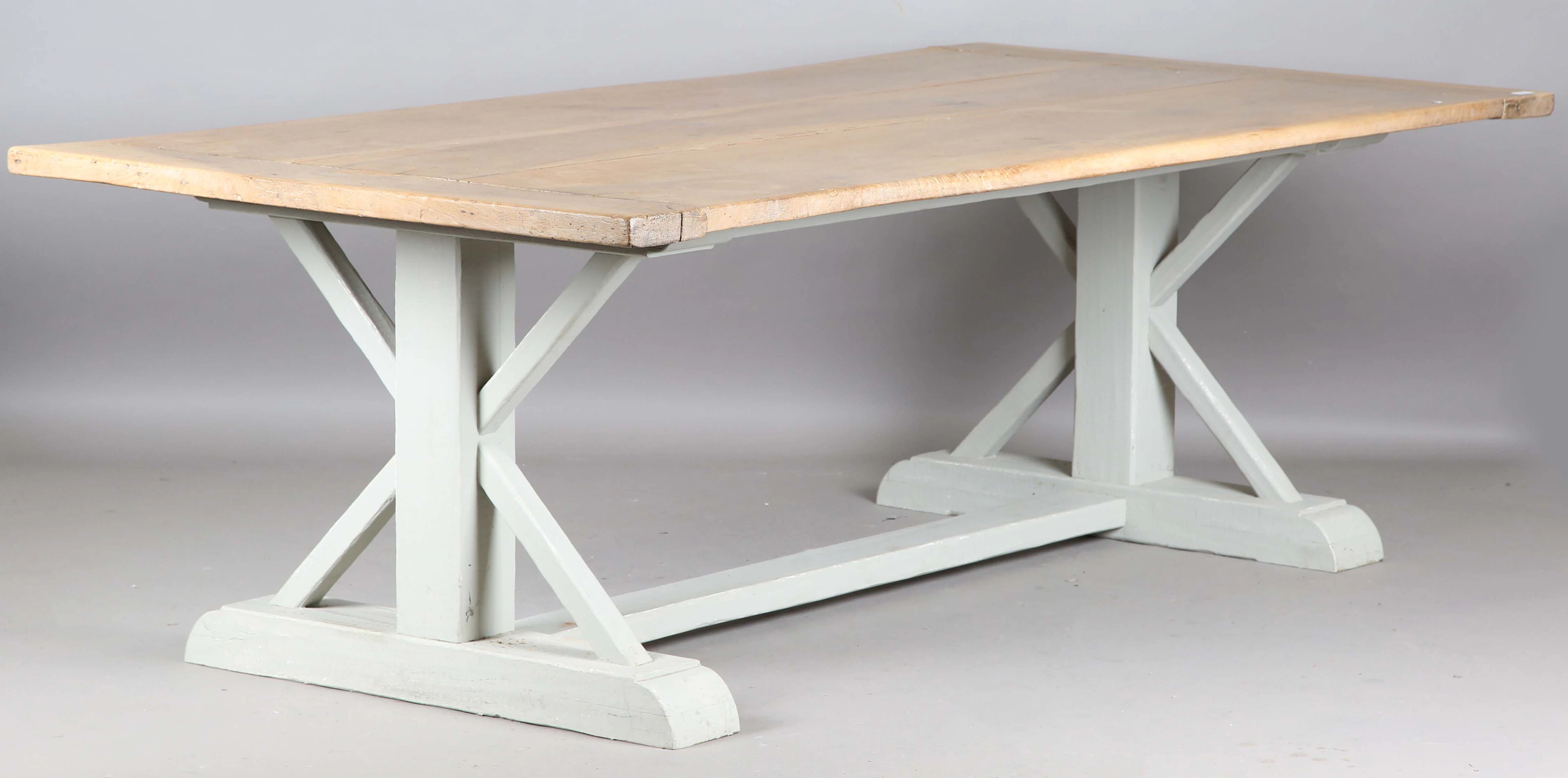 A large 19th century and later French walnut and grey painted dining