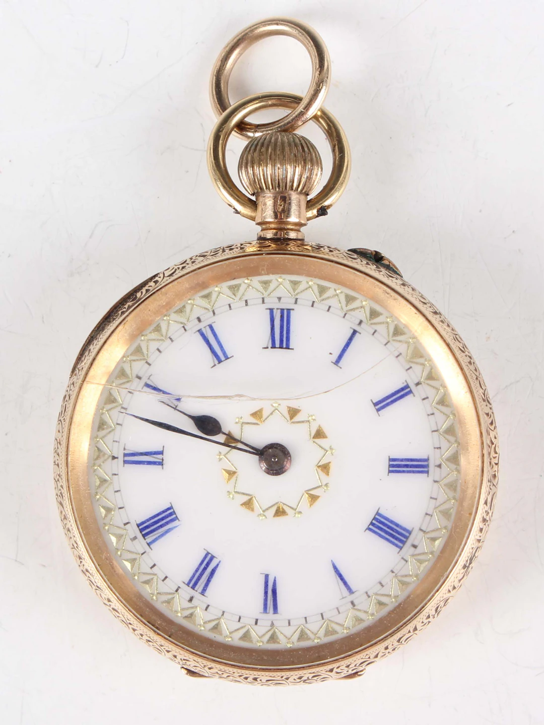 A 14K gold cased keyless wind open-faced lady's fob watch with unsigned