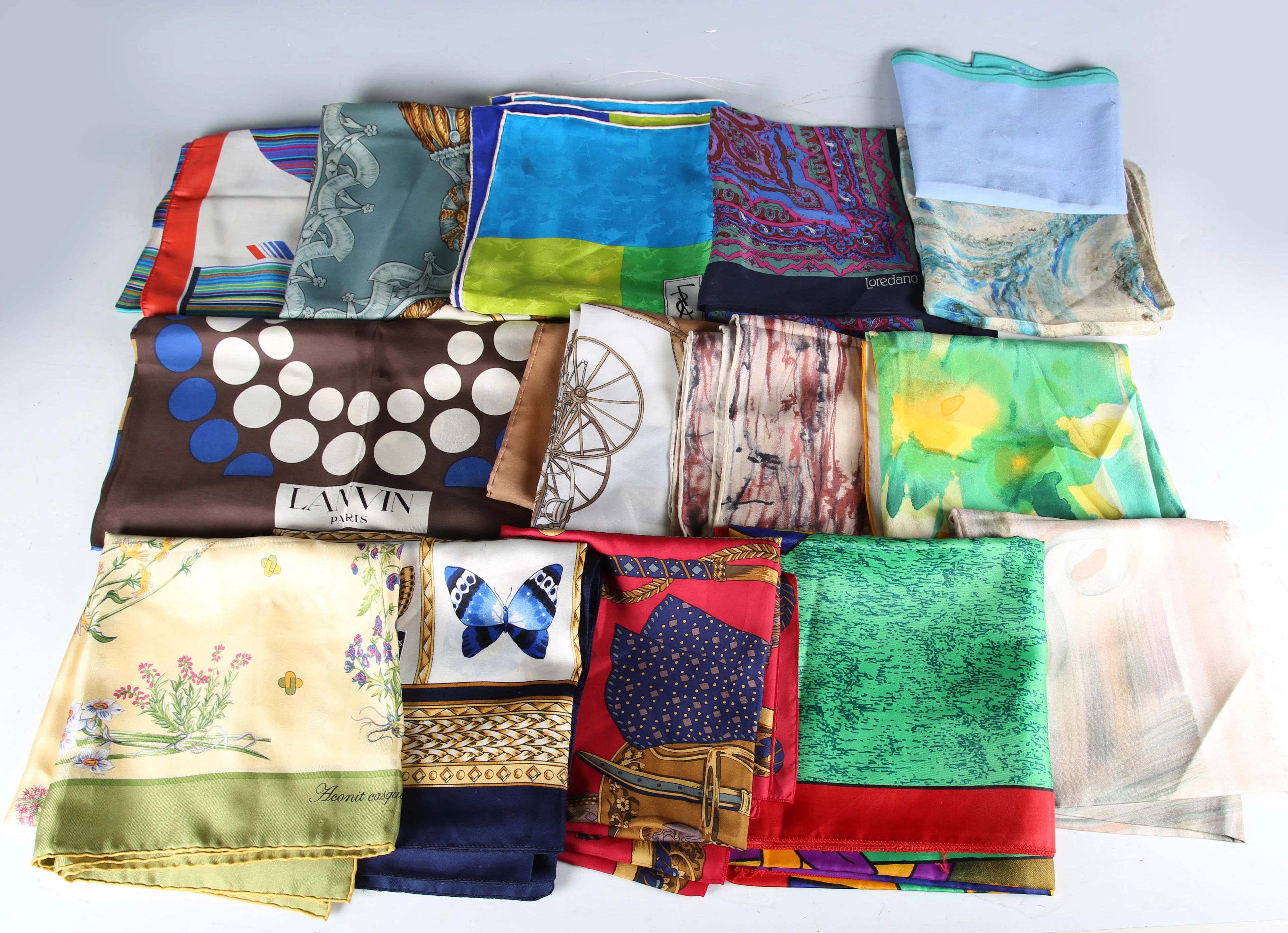 A group of fifteen designer scarfs, including examples by Hermès