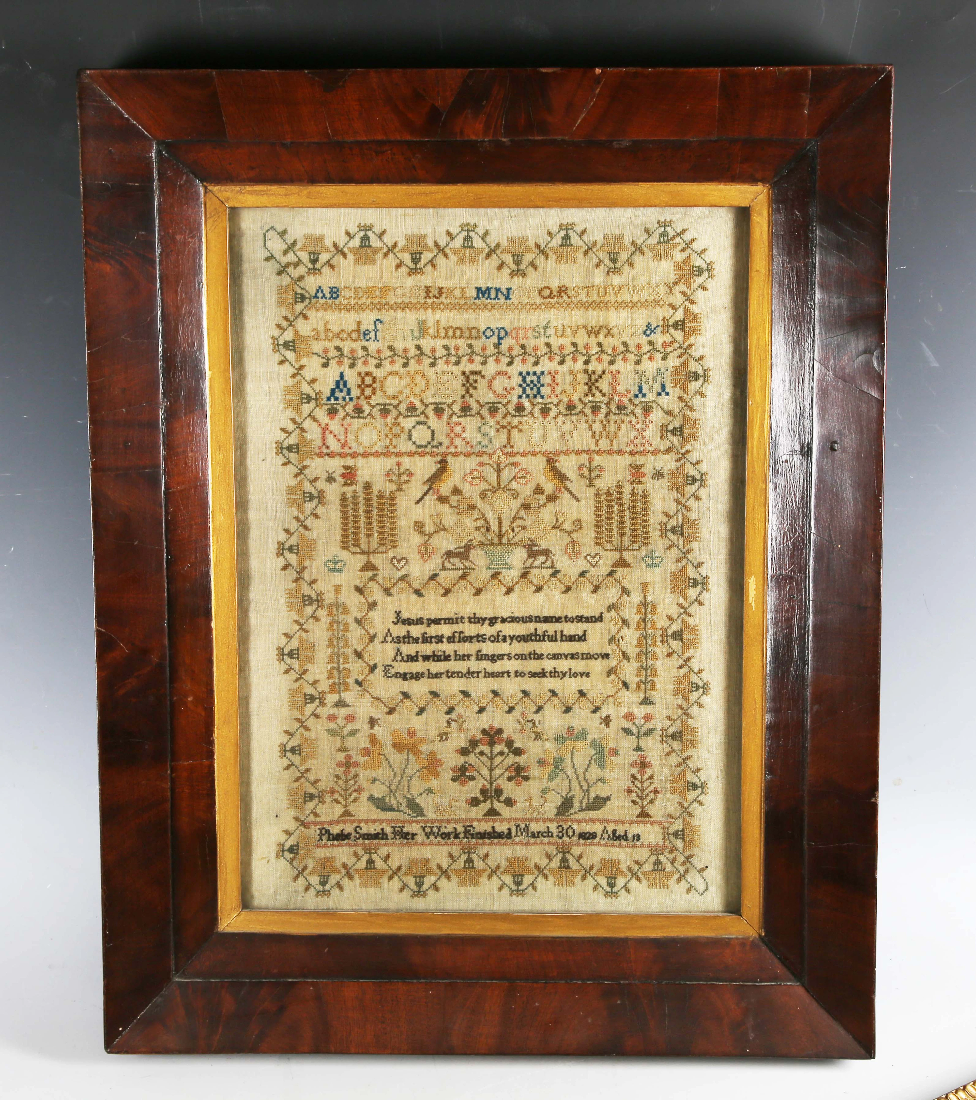 A George IV needlework sampler by Phoebe Smith, Aged 13, dated March