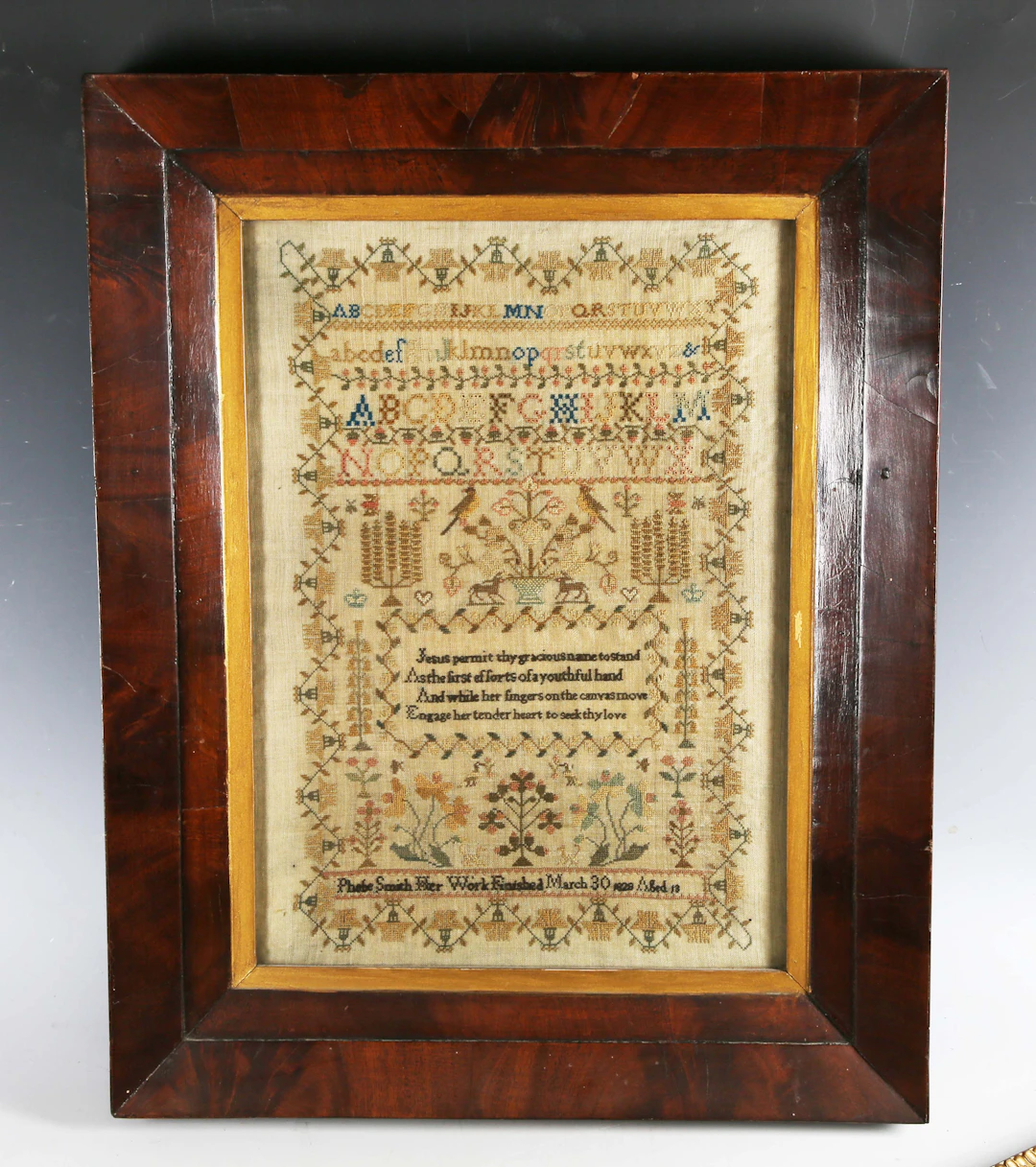 A George IV needlework sampler by Phoebe Smith, Aged 13, dated March