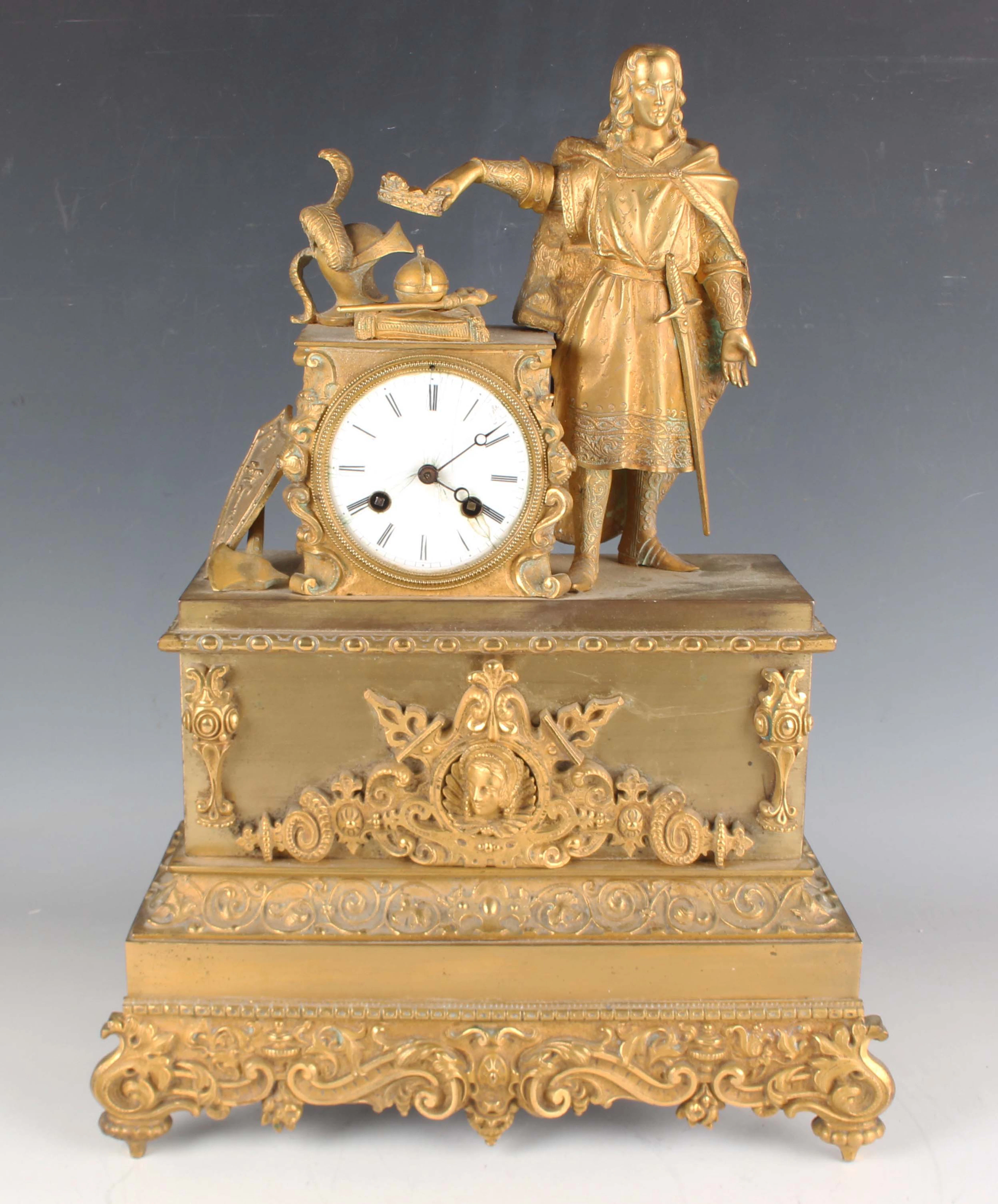 A 19th century French ormolu cased mantel clock, the eight day movement