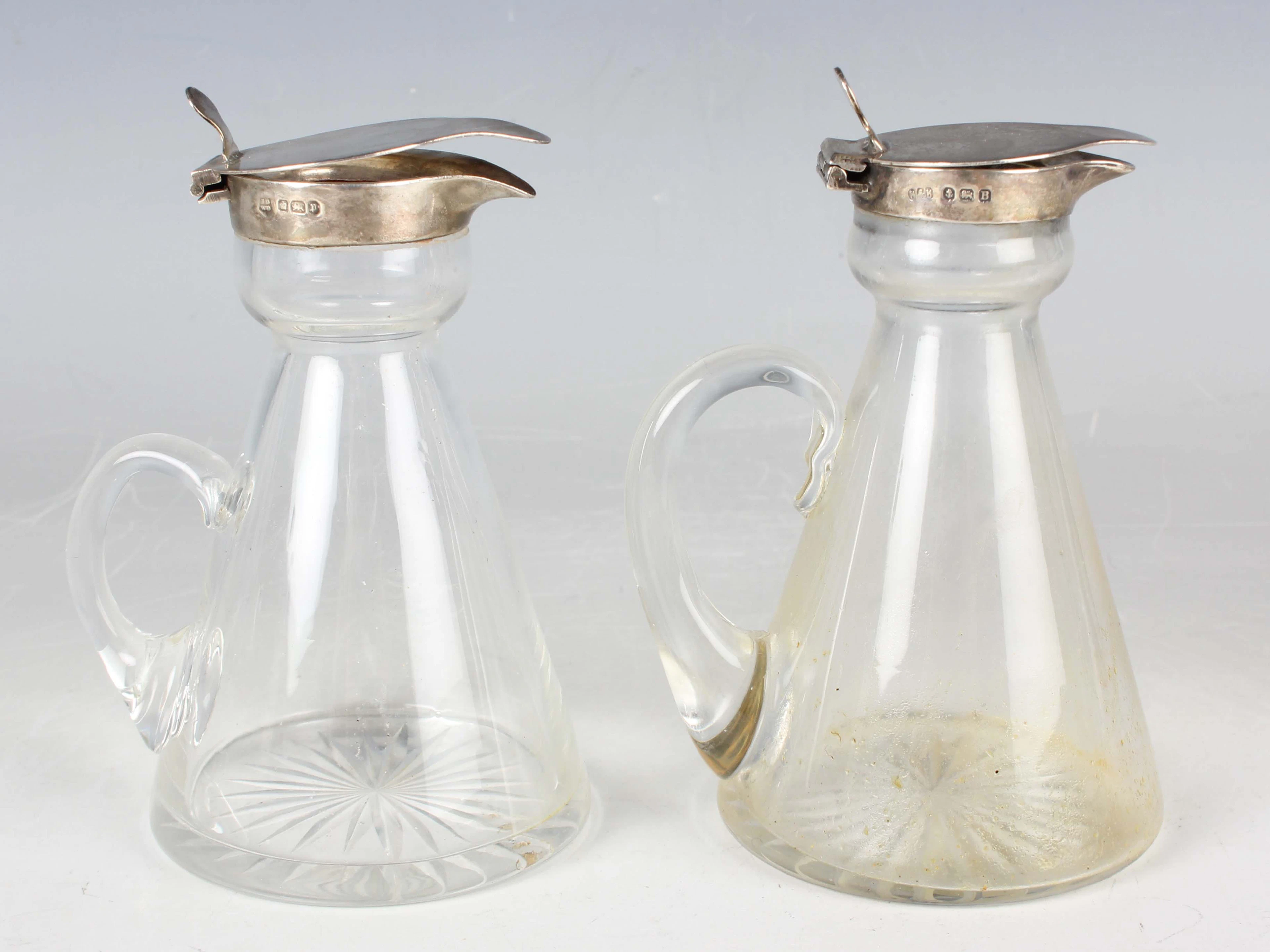 A George V silver mounted conical cut glass whisky tot, Birmingham