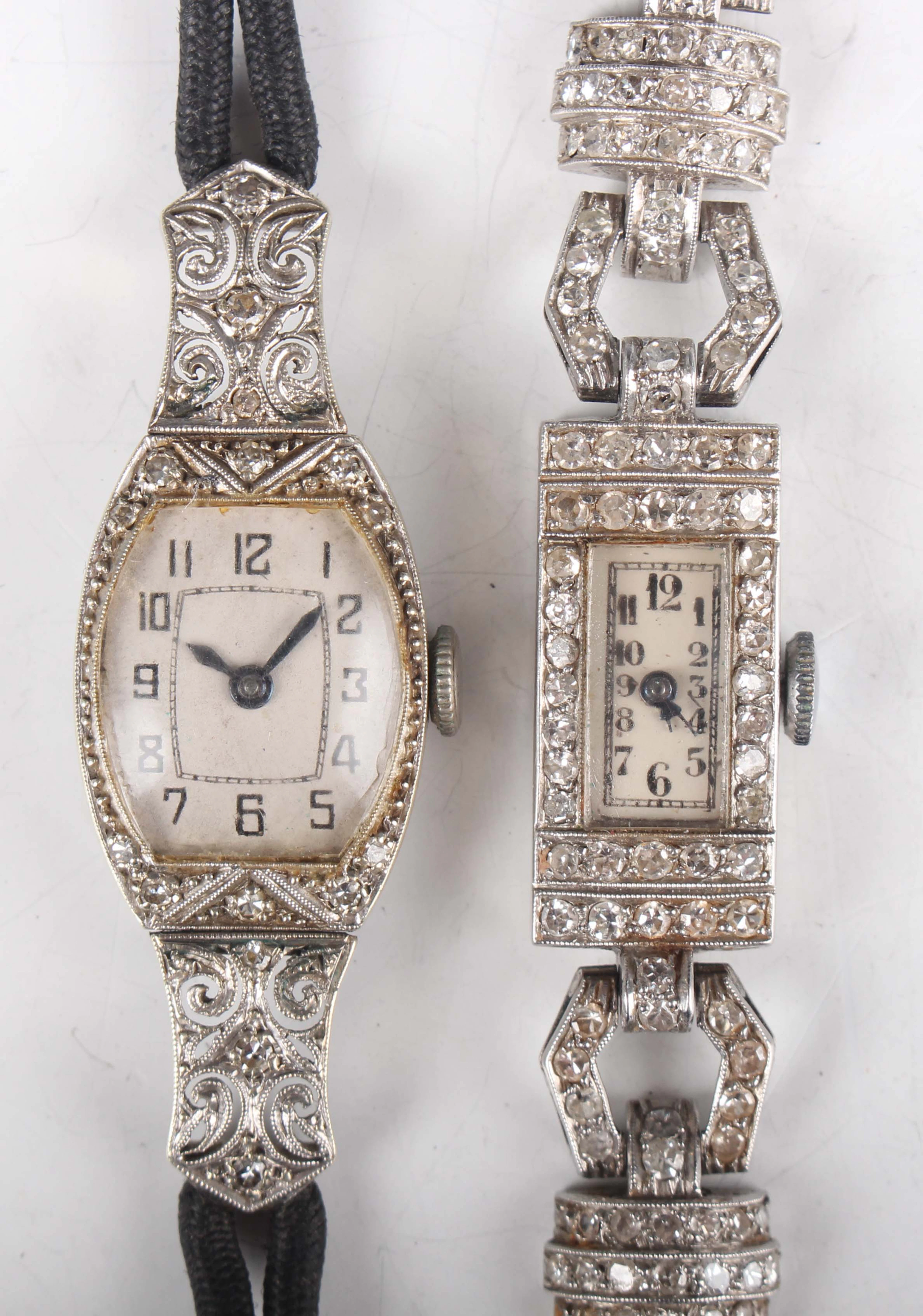 An Art Deco platinum and diamond set rectangular cased lady's dress