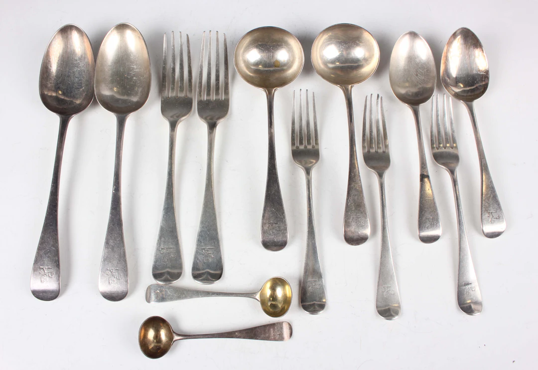 An early Victorian part canteen of silver Old English pattern cutlery