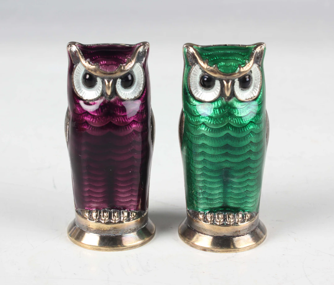 A pair of Norwegian David Andersen sterling silver and enamelled novelty