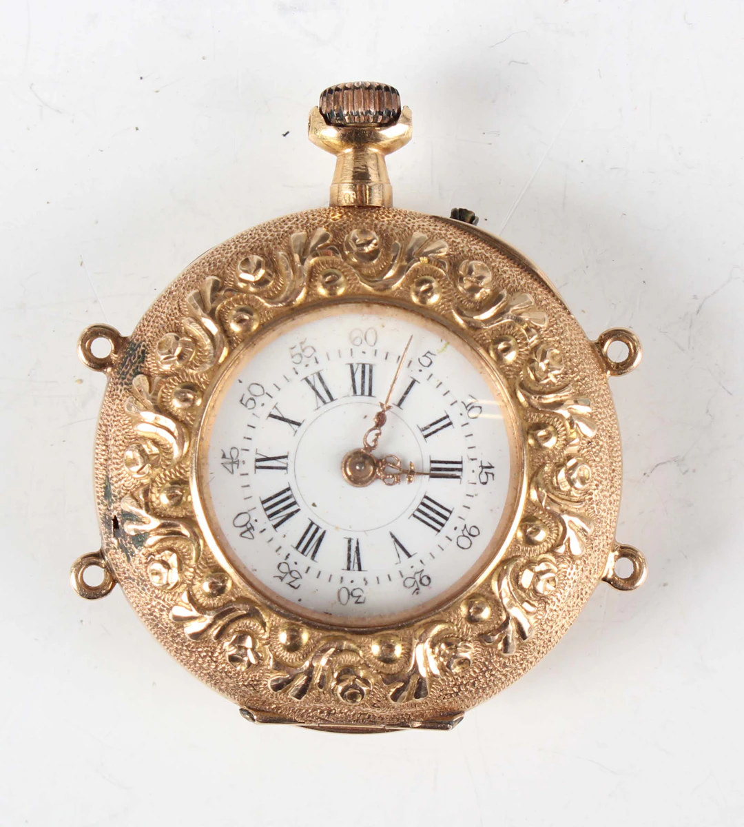 A Swiss 18K gold cased keyless wind open-faced lady's fob watch with