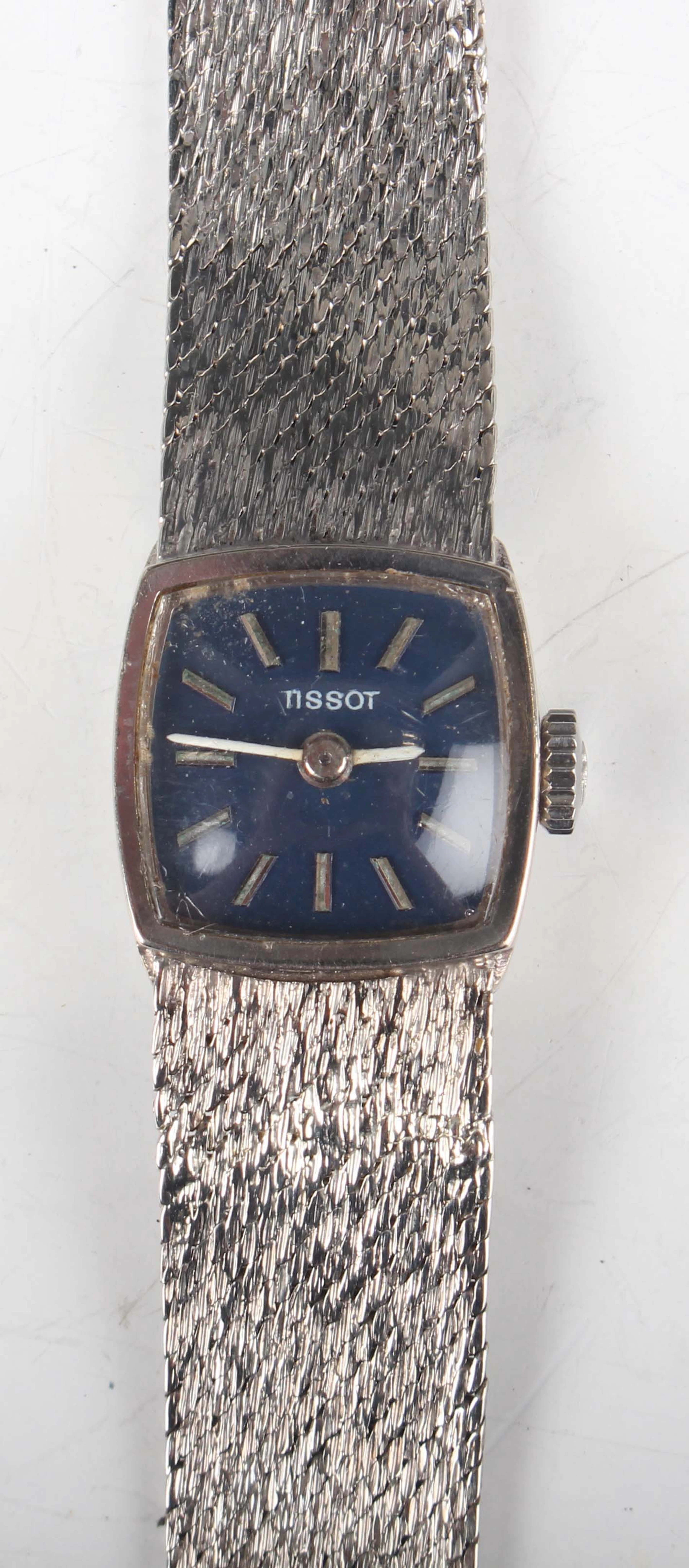 A Tissot 9ct white gold lady's bracelet wristwatch with signed and