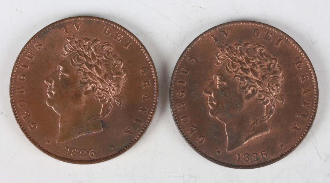 Two George IV halfpennies 1826, Sp 3824 (both uncirculated, fair amount