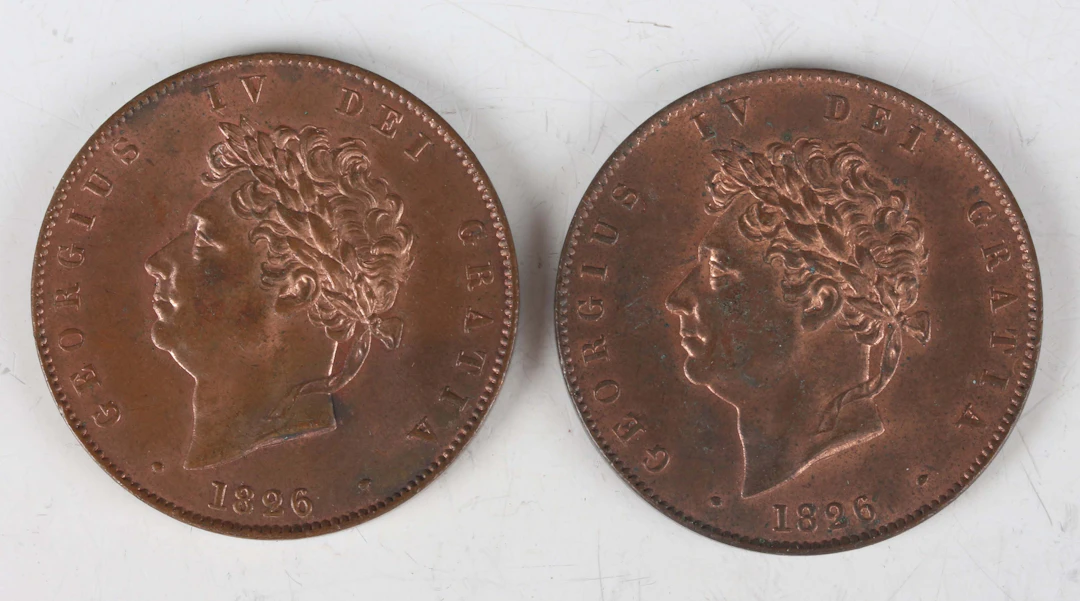 Two George IV halfpennies 1826, Sp 3824 (both uncirculated, fair amount