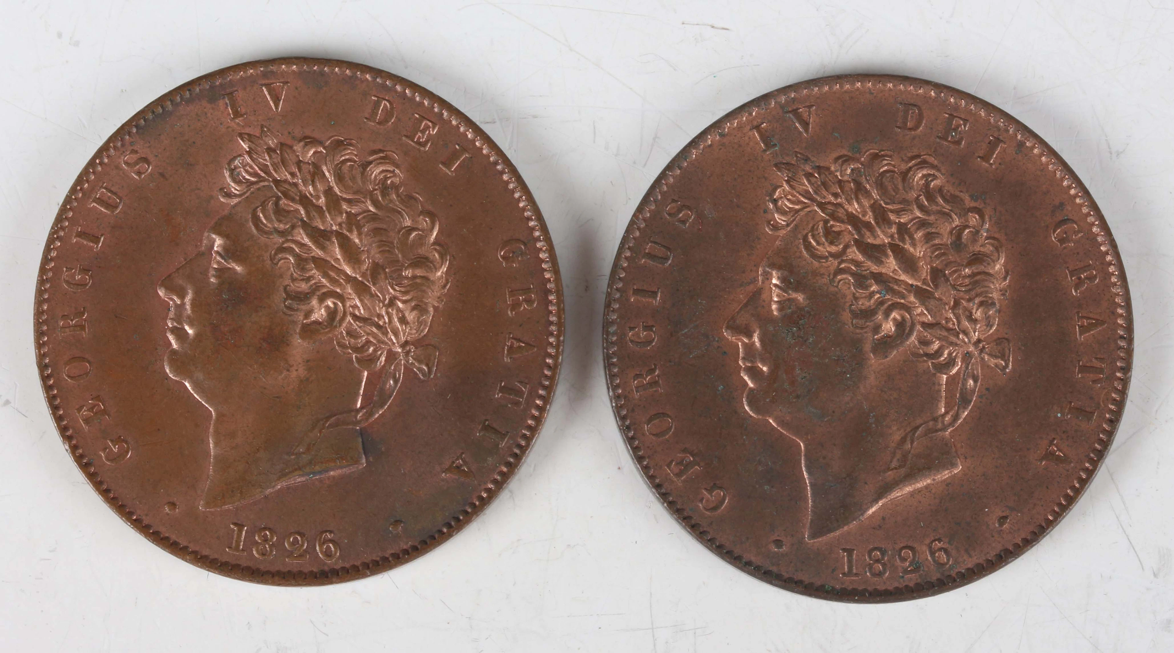 Two George IV halfpennies 1826, Sp 3824 (both uncirculated, fair amount