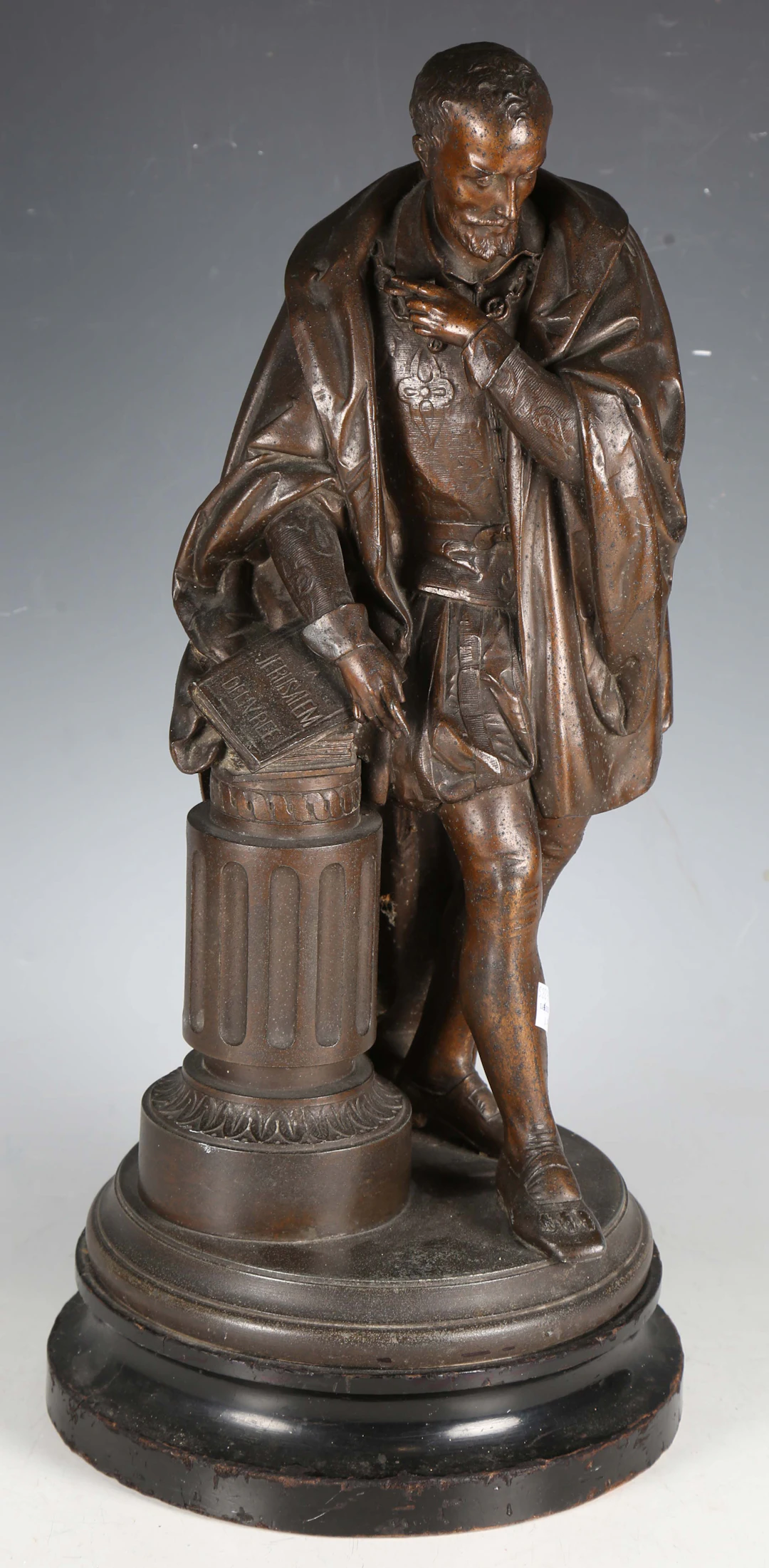 A 19th century patinated spelter figure of the Italian poet Torquato