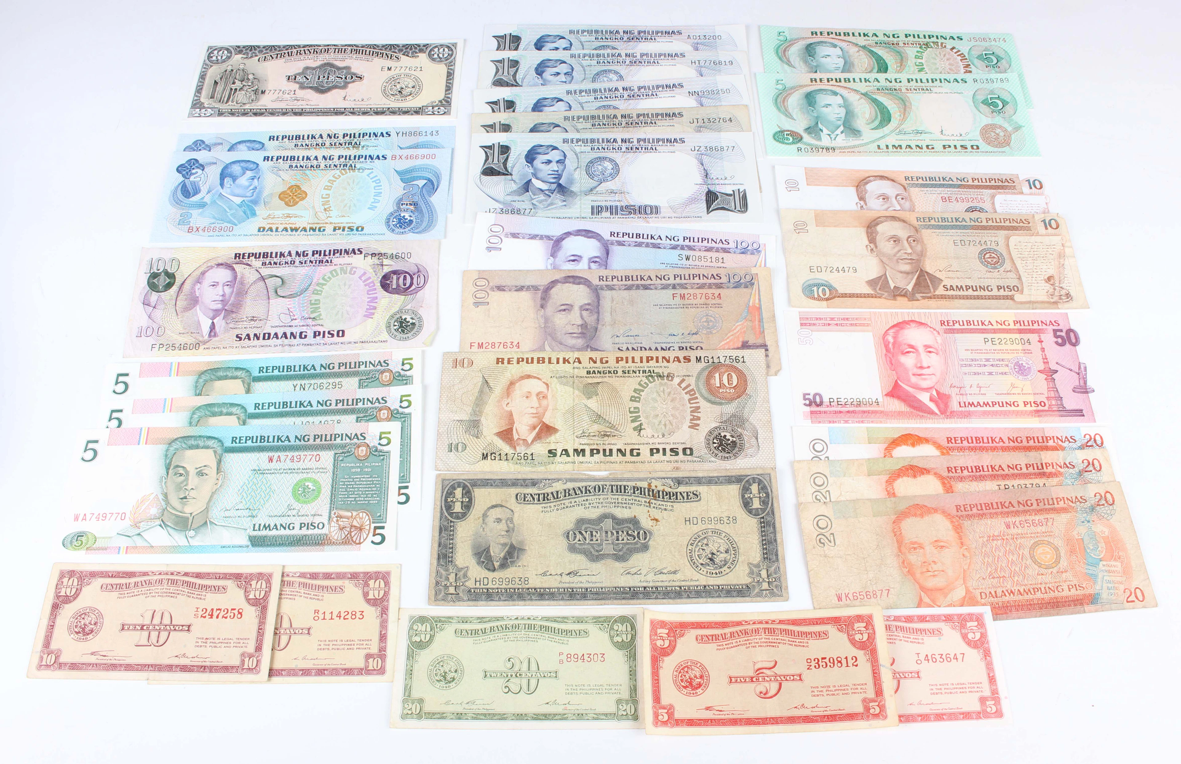 A large collection of Asian banknotes, including Central Bank of the