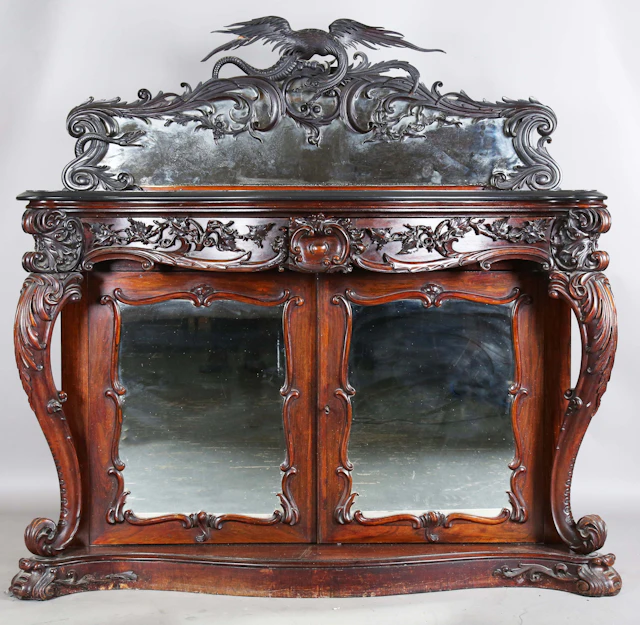 An impressive early Victorian rosewood marble-topped side cabinet