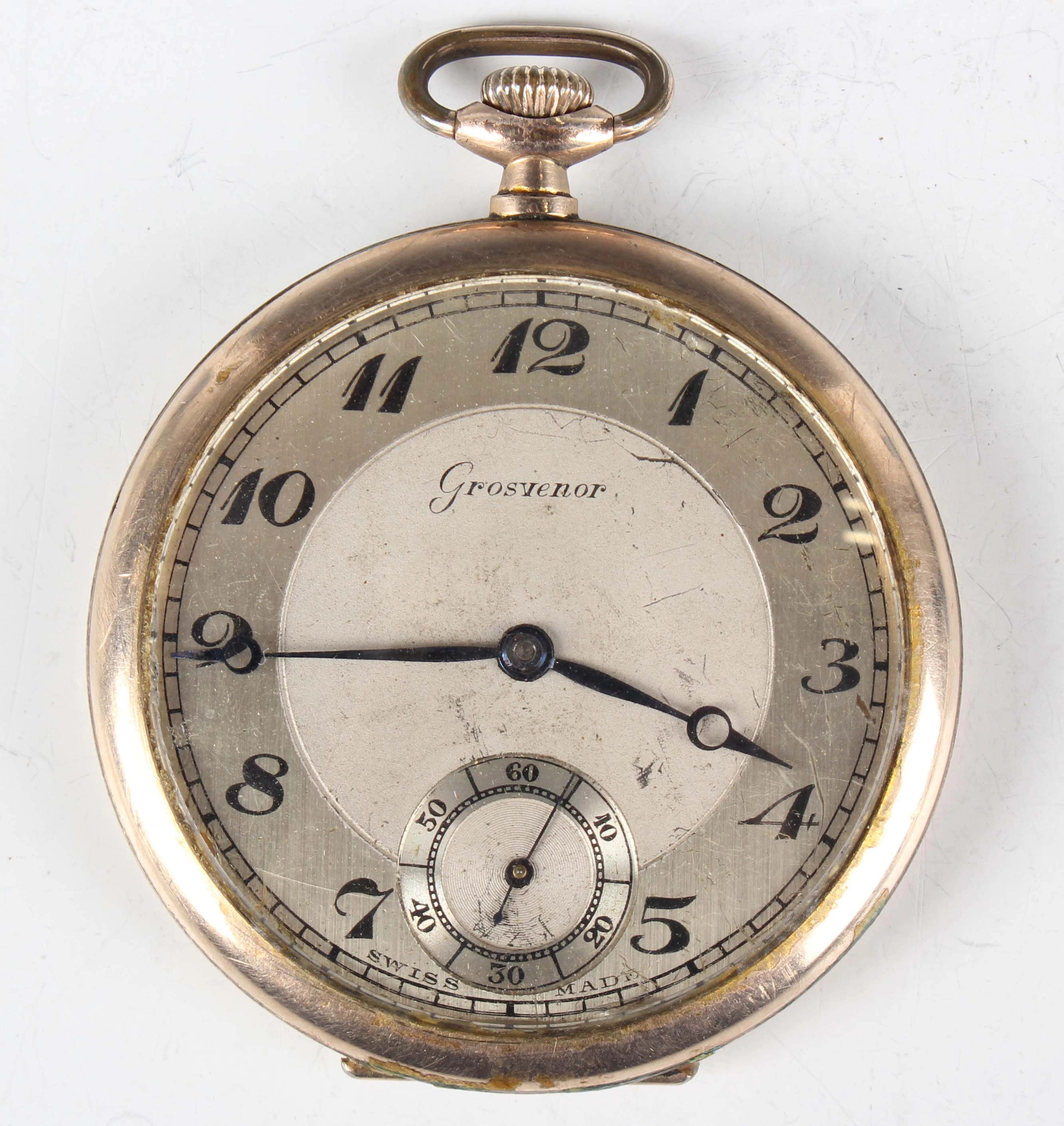A Grosvenor gilt metal cased keyless wind open-faced gentleman's pocket