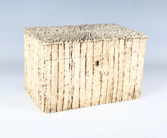A Victorian stag antler veneered stationery box, the cedar-lined interior