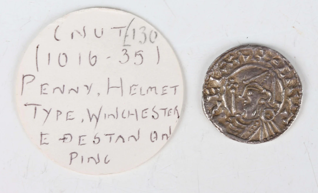 A Cnut hammered silver penny 1016-1035, helmet type, moneyer Aelfstan