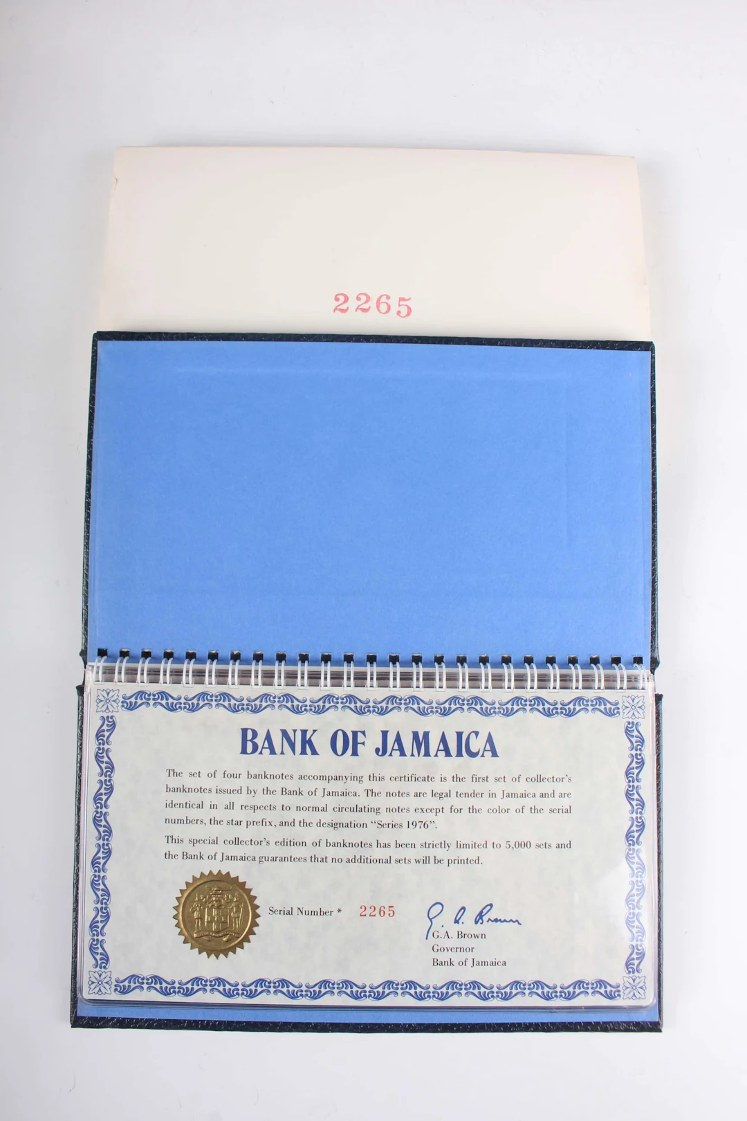 A Bank of Jamaica deluxe presentation four-banknote set, comprising