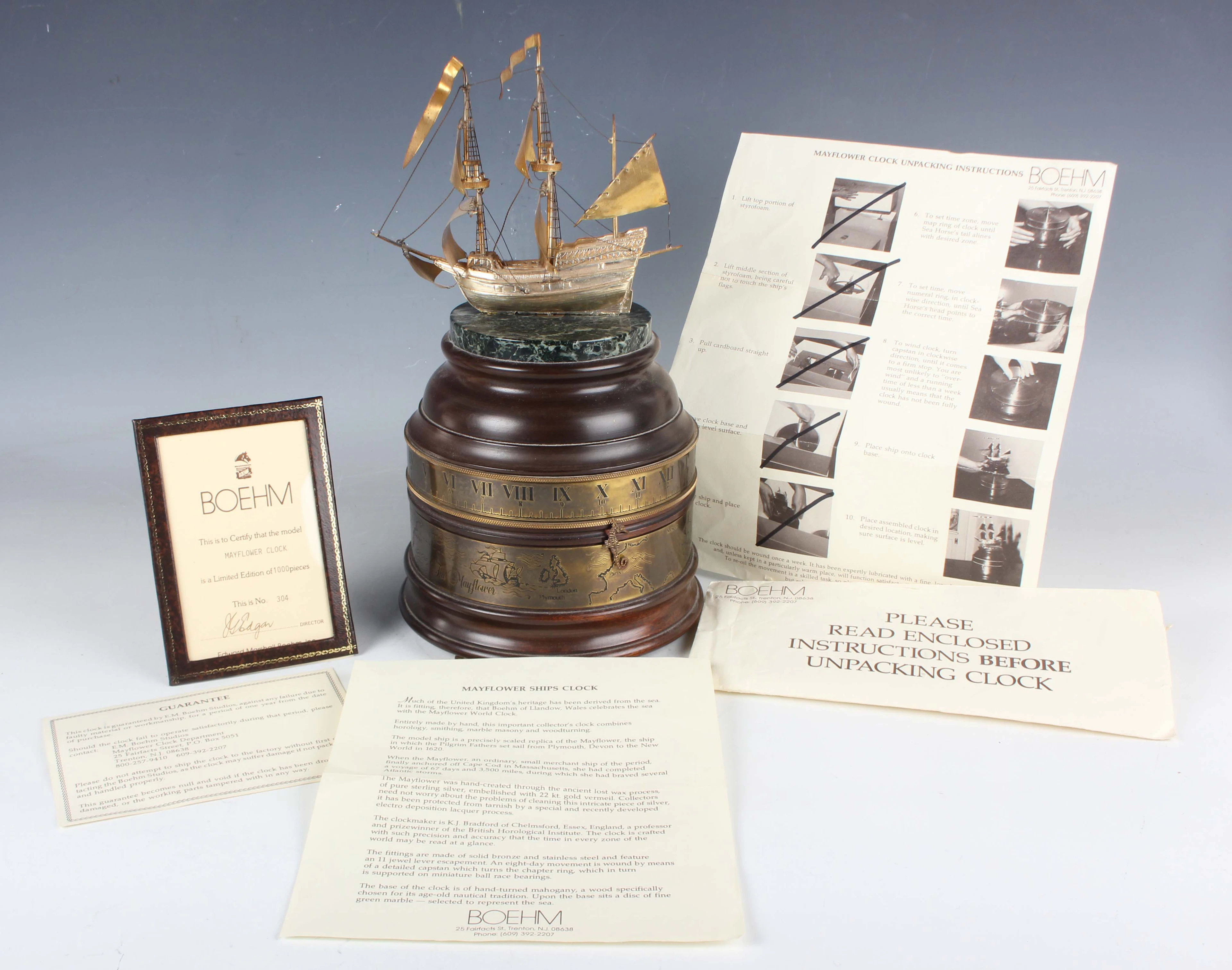 A K.J. Bradford 'The Boehm Mayflower Clock' timepiece, limited edition