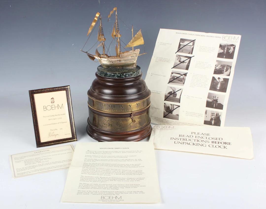 A K.J. Bradford 'The Boehm Mayflower Clock' timepiece, limited edition