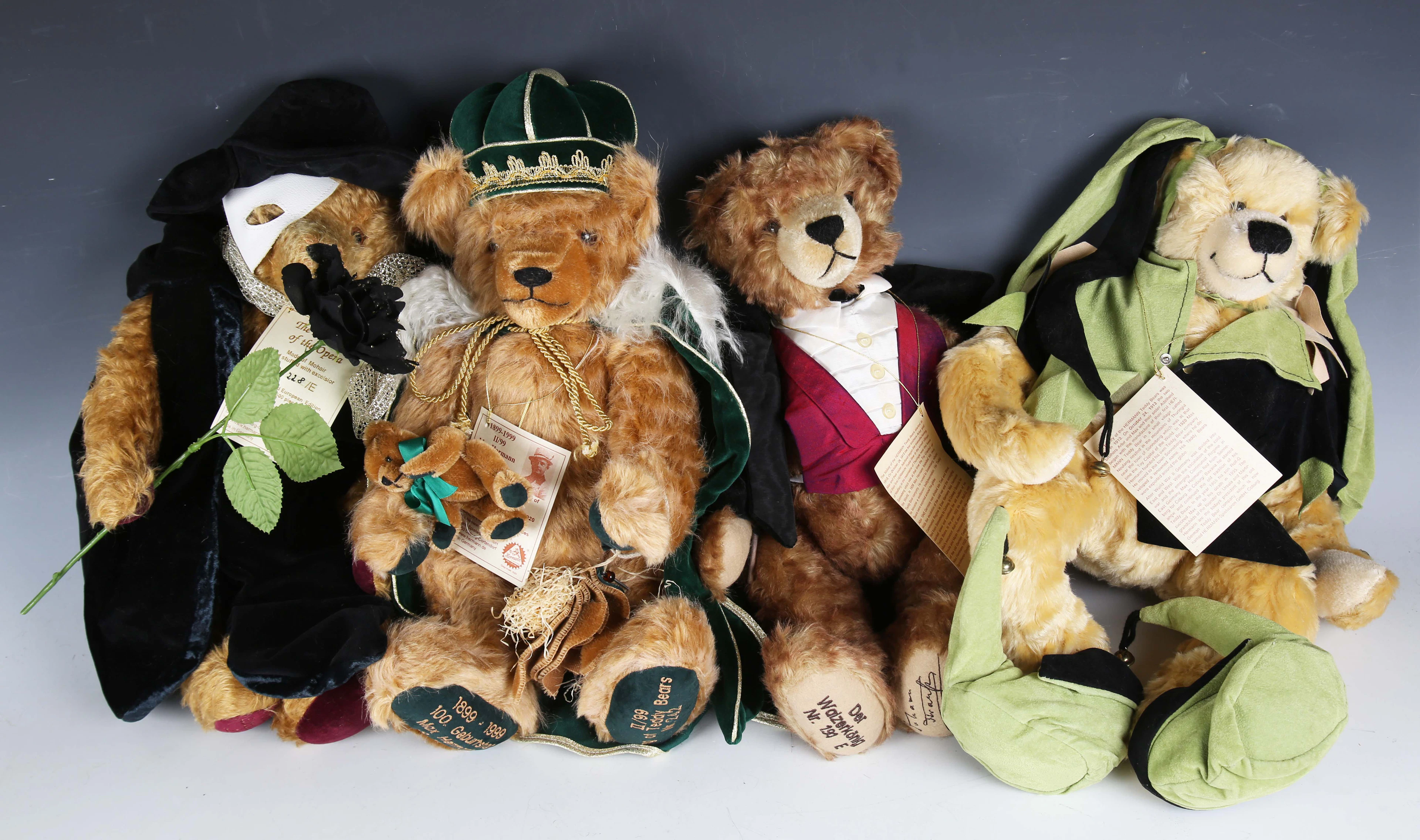 Four Hermann limited edition teddy bears, comprising Max Hermann King