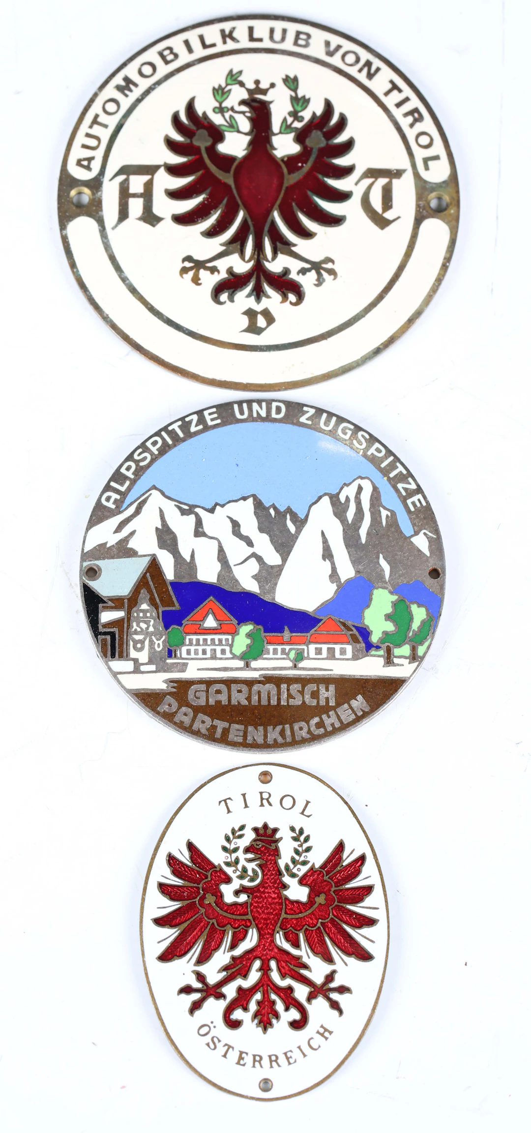A group of three enamelled car badges, comprising 'Automobilklub von