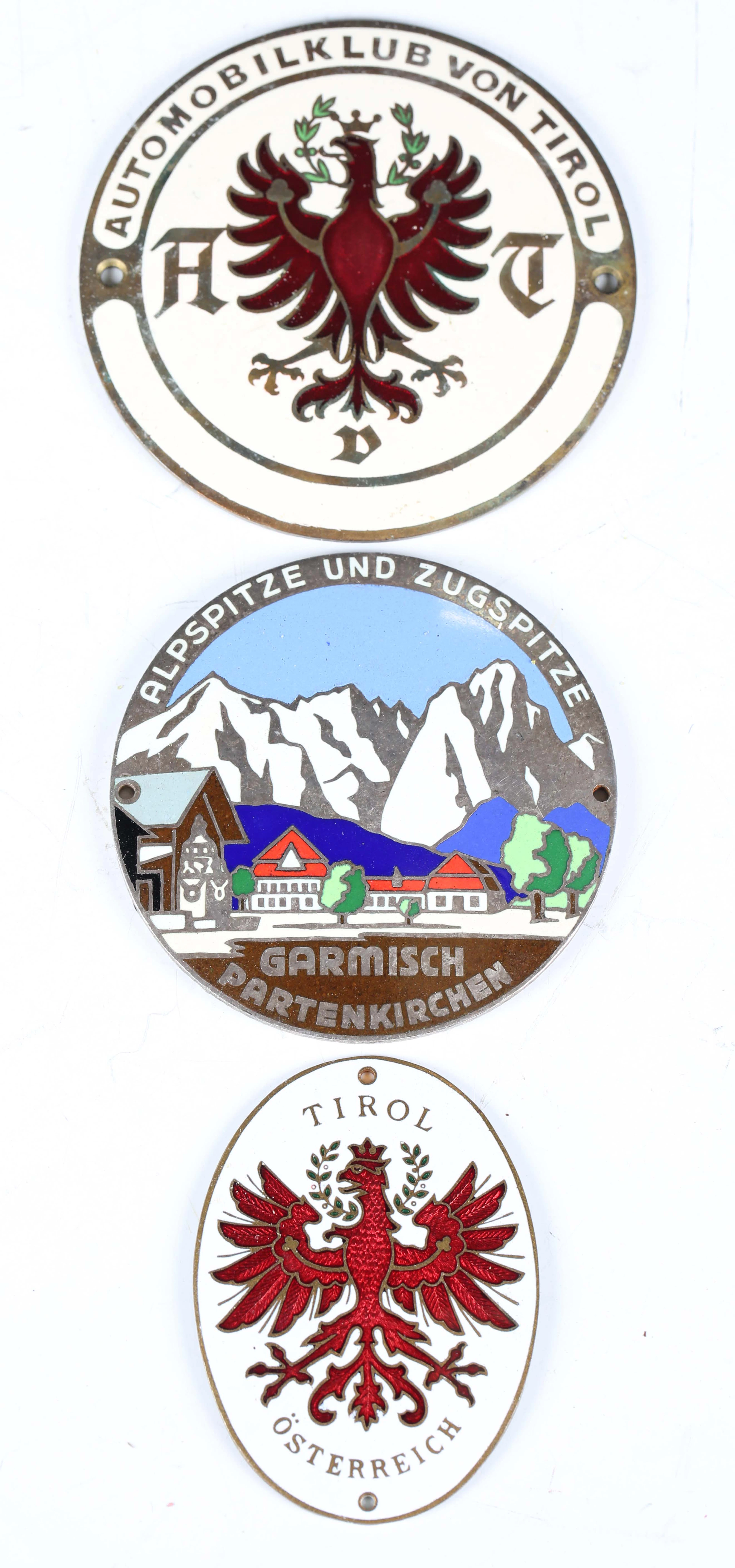 A group of three enamelled car badges, comprising 'Automobilklub von