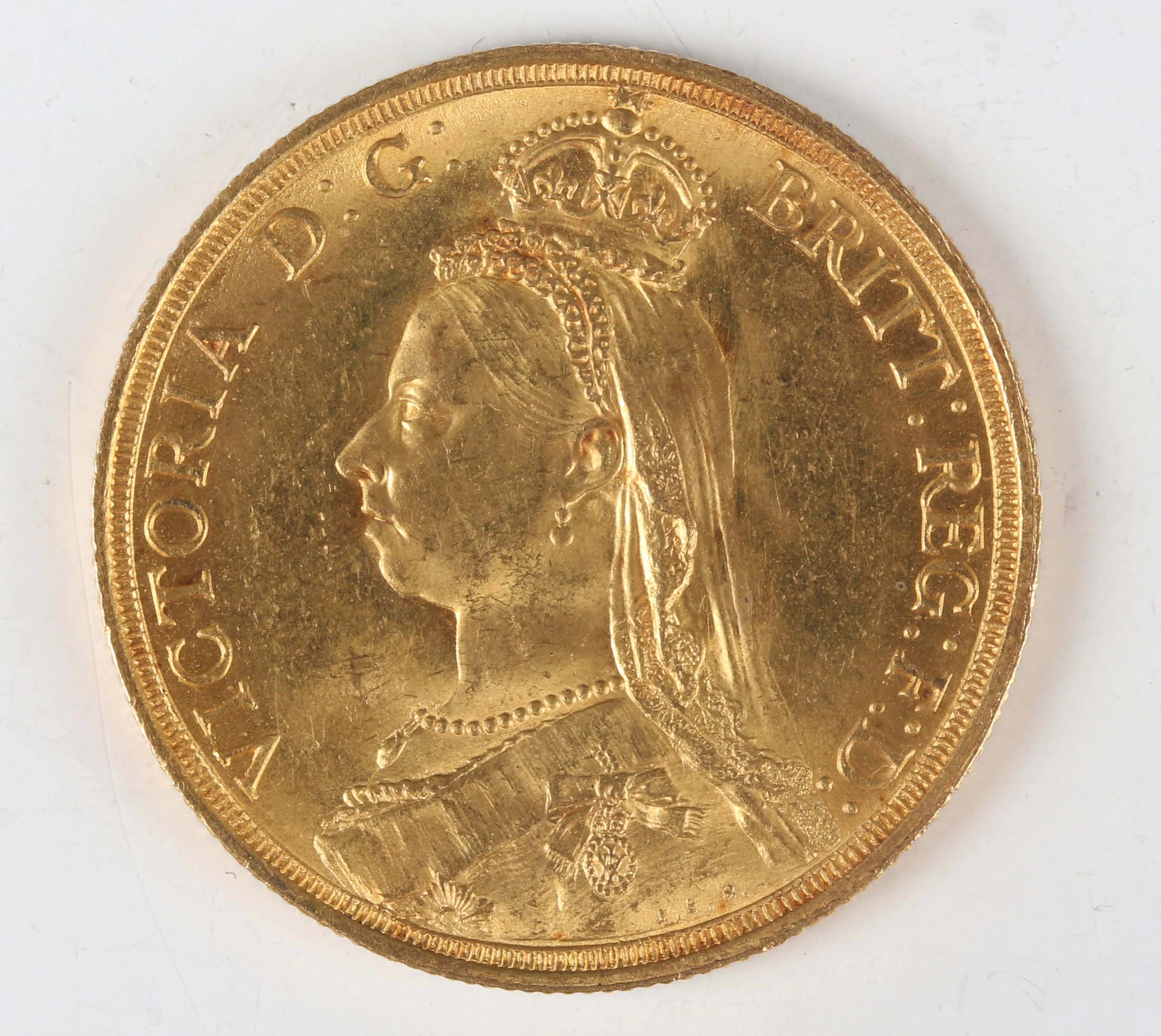 A Victoria Jubilee Head gold two pounds 1887, Sp 3865 (good/very fine).