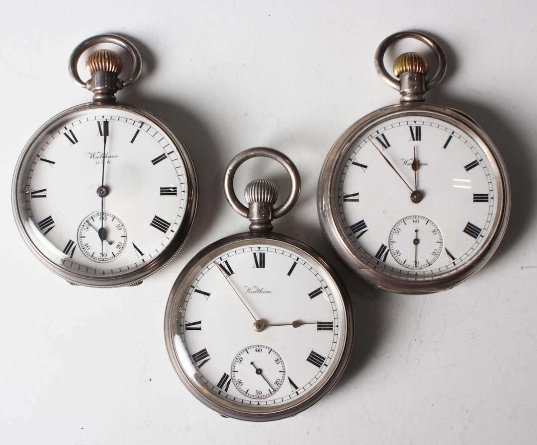 A group of three Waltham silver cased keyless wind open-faced gentlemen's