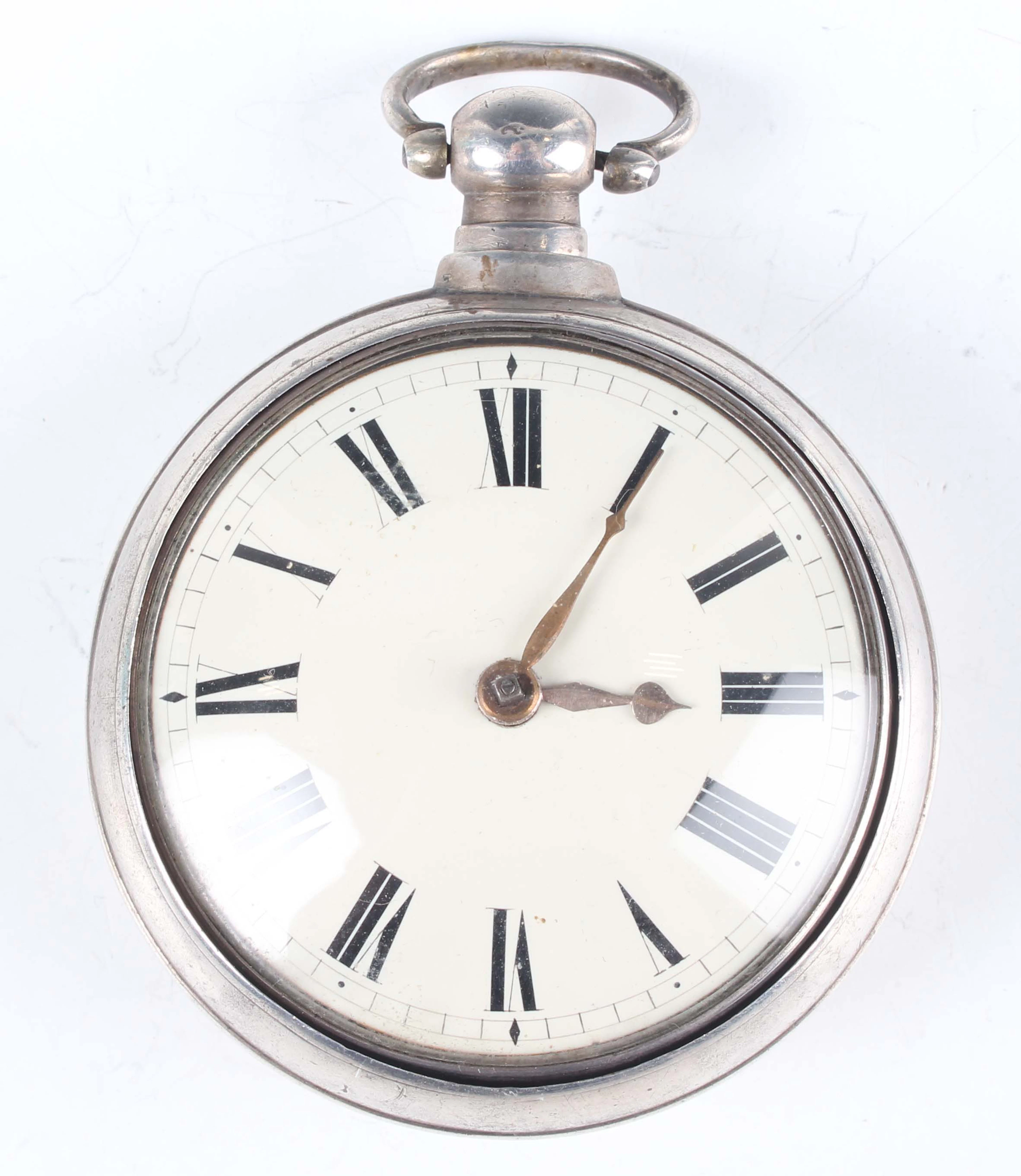 A George IV silver pair cased keywind gentleman's pocket watch, the