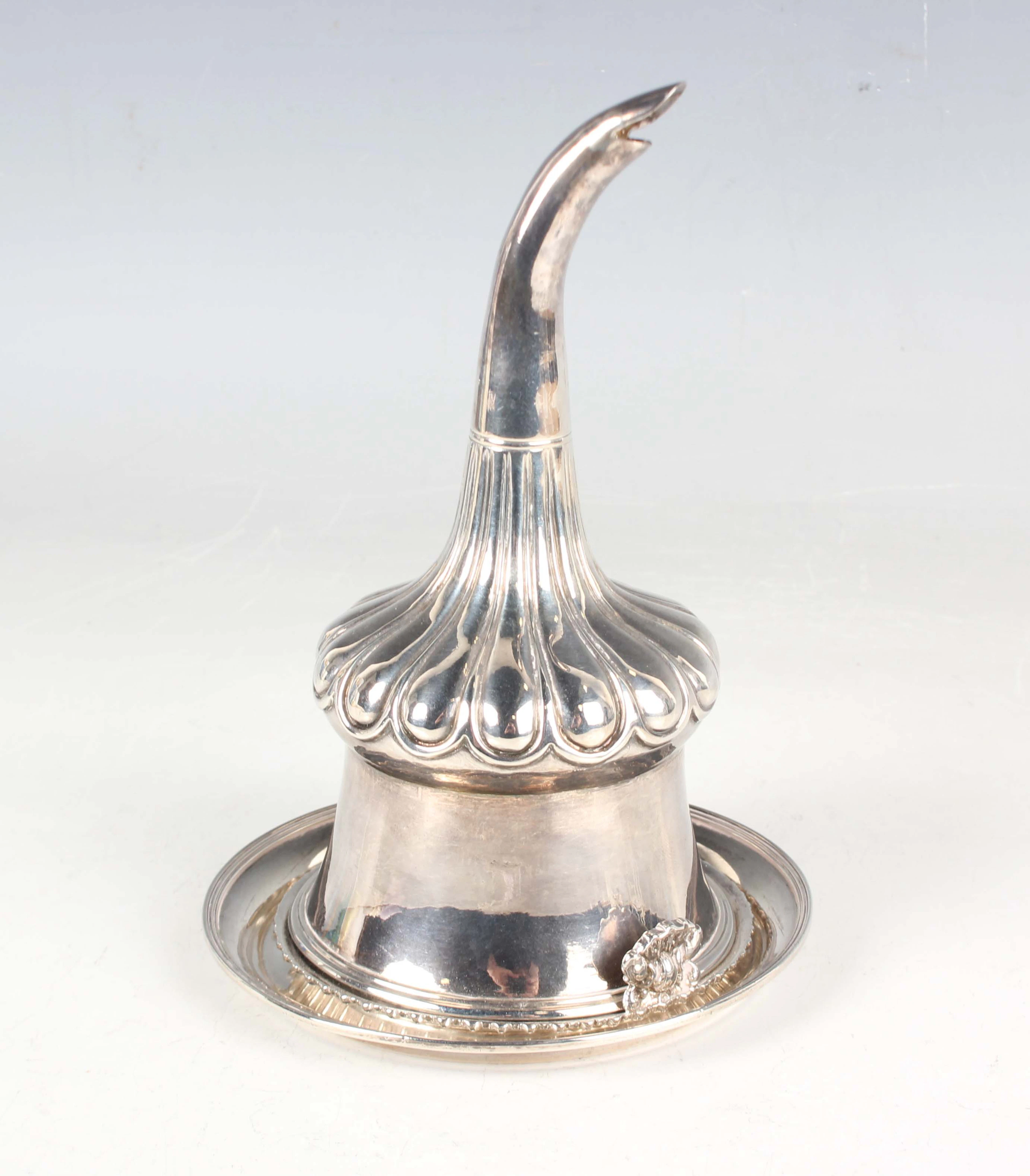 An early 19th century silver wine funnel, the detachable pierced liner